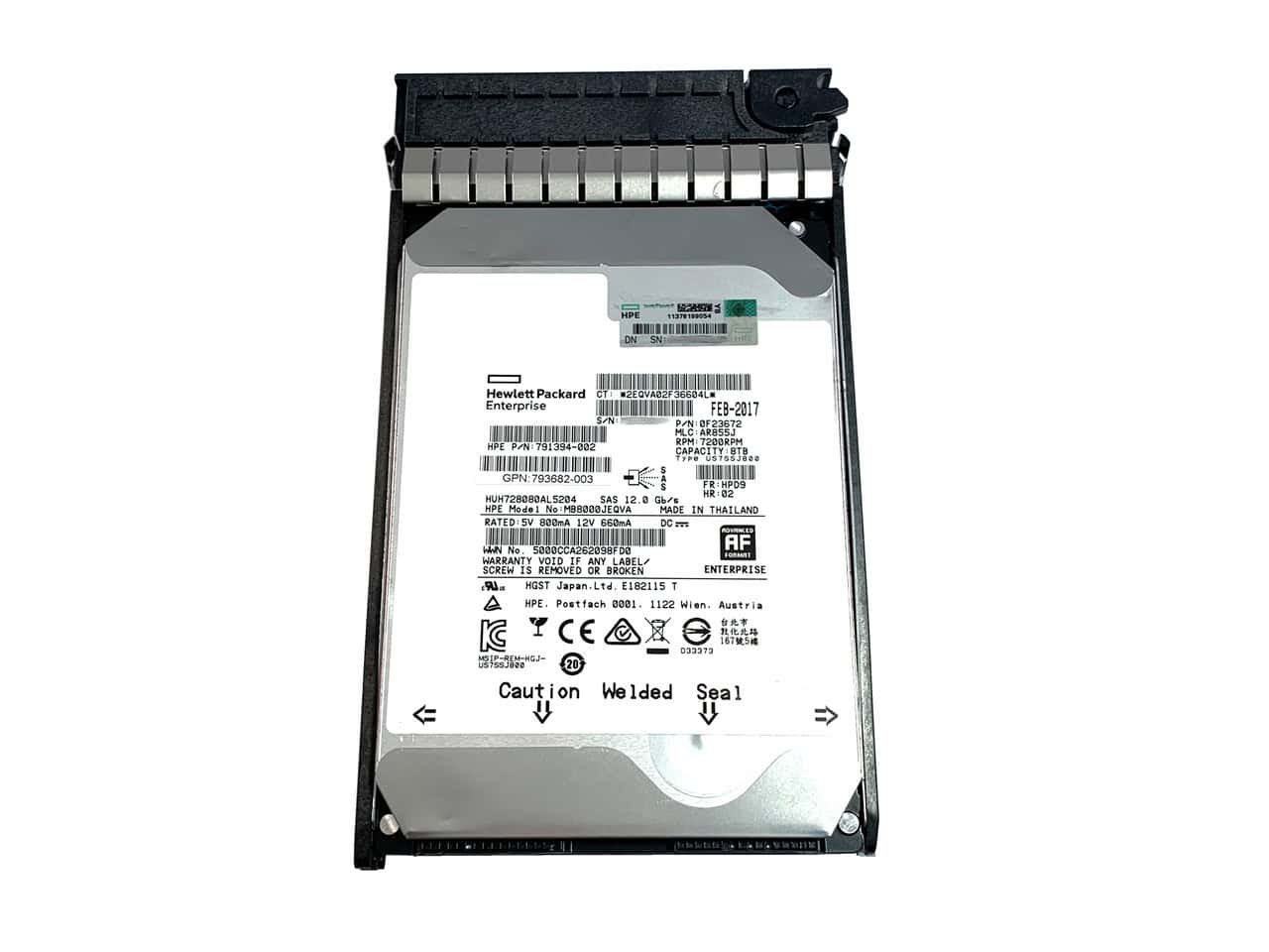 HP SPS-DRV HD 8TB 12G 7.2K 3.5 SAS MDL - shipping new HPE spare part:793772-001 (793701-B21) thumbnail
