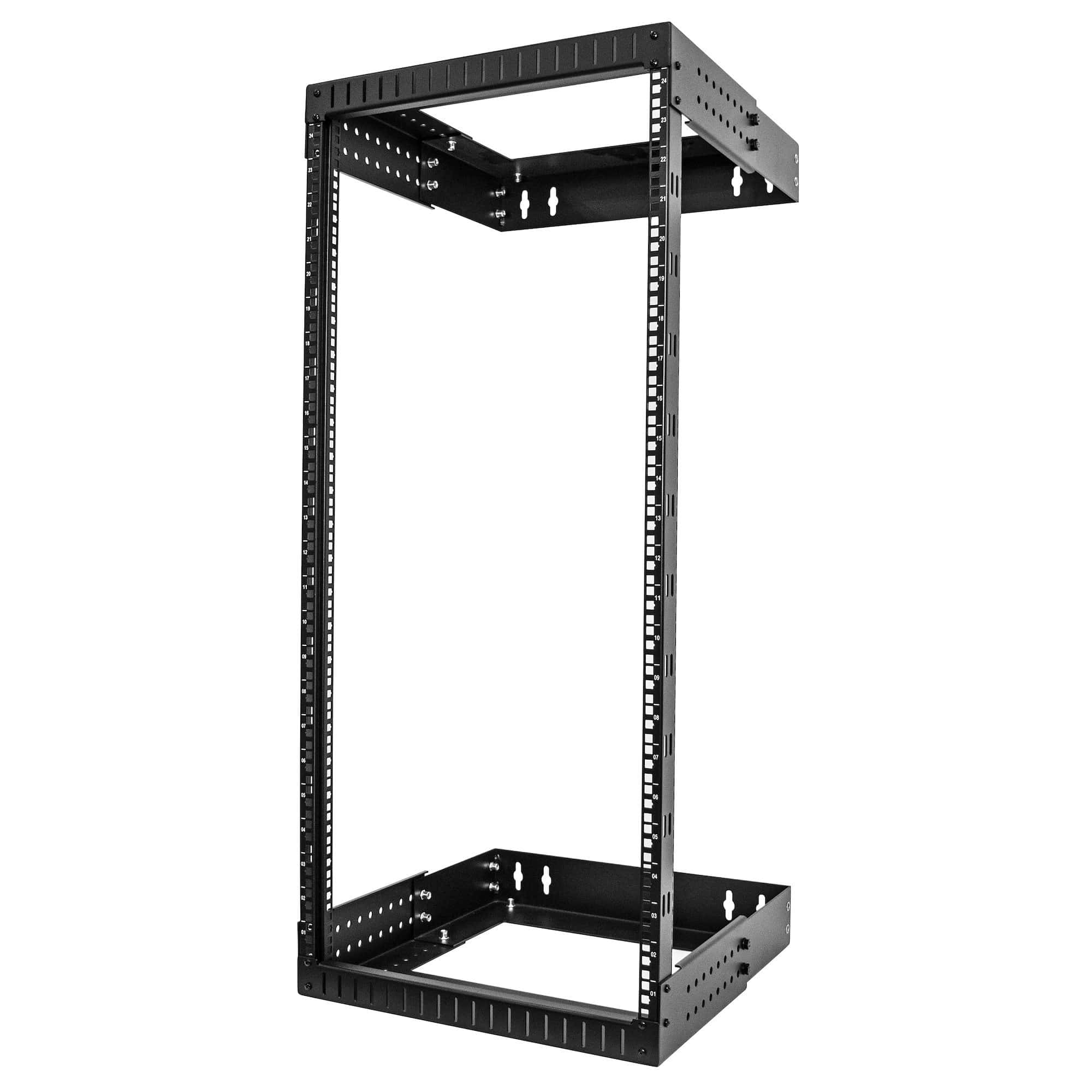 StarTech.com 2 Post 24U Heavy-Duty Wandmonteerbare Server Rack, 19 Open Frame Netwerk Rack met Verstelbare Diepte, Data Rack voor IT/AV/Patchpaneel/Computer Apparatuur, Incl Kooimoeren en Schroeven (RACK-24U-20-WALL-OA) thumbnail