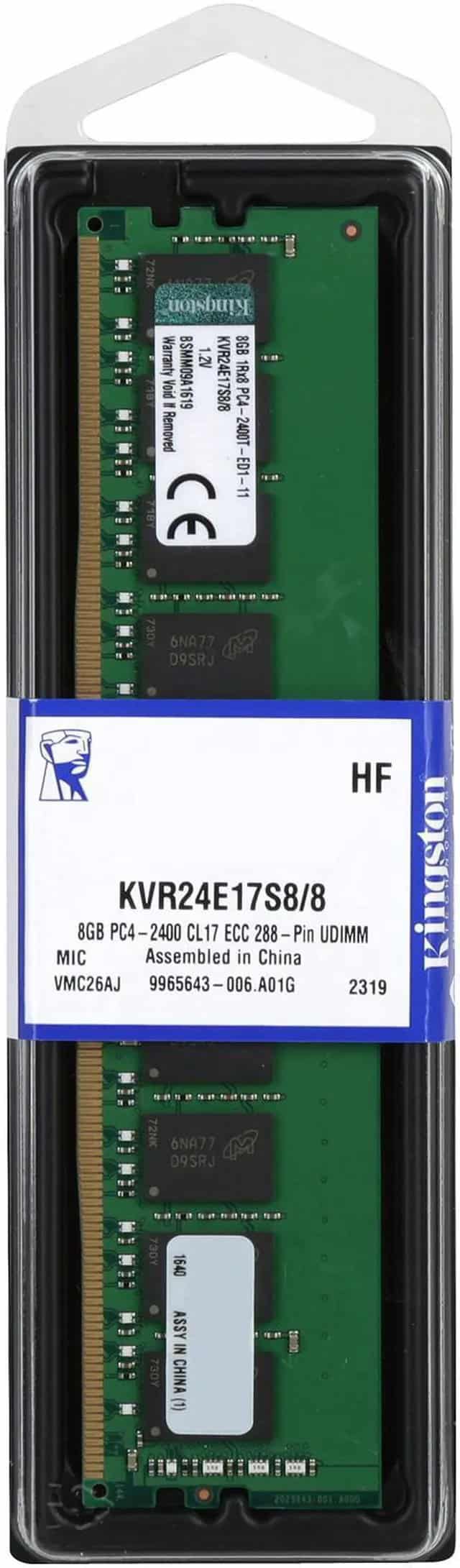 KINGSTON 8GB (1*8GB) 1RX8 PC4-19200T-E DDR4-2400MHZ 1.2V DIMM (KVR24E17S8/8) thumbnail