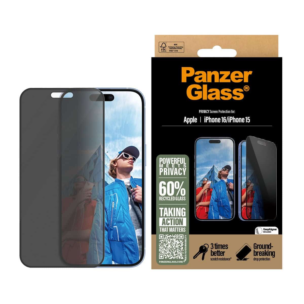 PanzerGlass Privacy iPhone 16/15 UWF (P2861) thumbnail