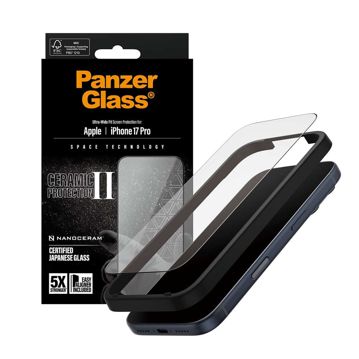 PanzerGlass Ceramic II Screen Protector iPhone 17 Pro Ultra-Wide Fit EasyAligner (PG66155) (PG66155) thumbnail