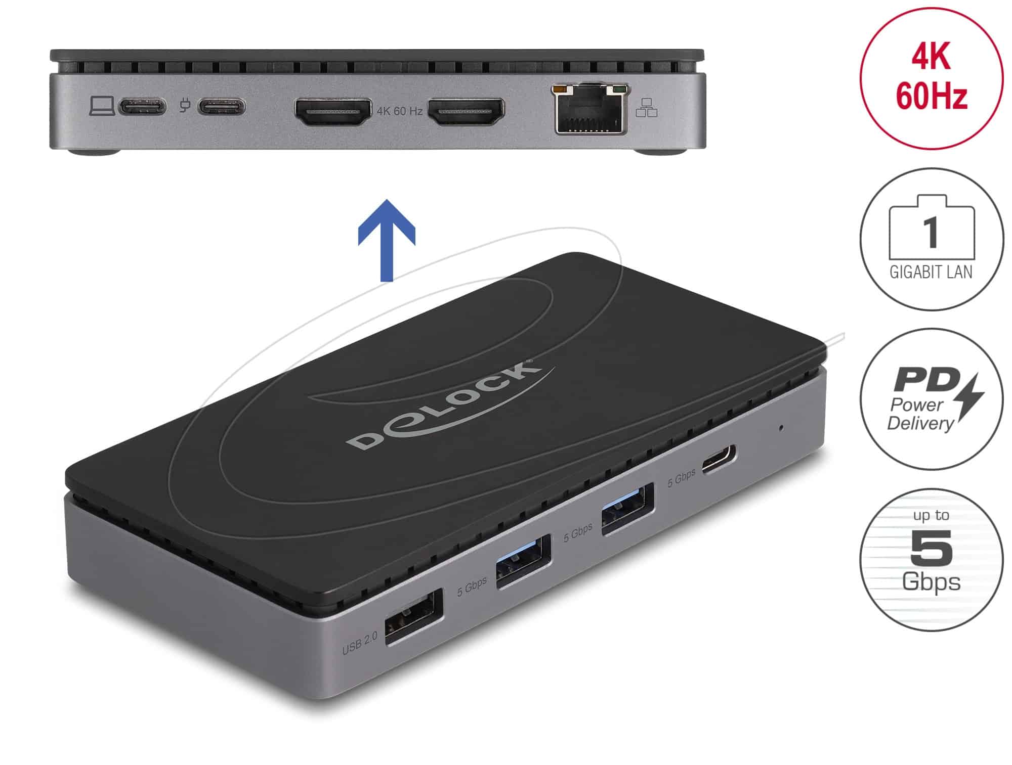 Delock USB Type-C™ Dockingstation 4K - HDMI / USB Hub / SD - Micro SD Slot / PD 3.0 85 W Oberfläche aus gehärtetem Glas (92001) thumbnail