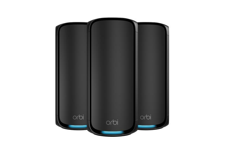 NETGEAR Orbi 970 Series Quad-Band WiFi 7, 3-Pack Quad-band (2.4 GHz / 5 GHz-1 / 5 GHz-2 / 6 GHz) Wi-Fi 6 (802.11ax) Zwart Intern (RBE973SB-100EUS) thumbnail