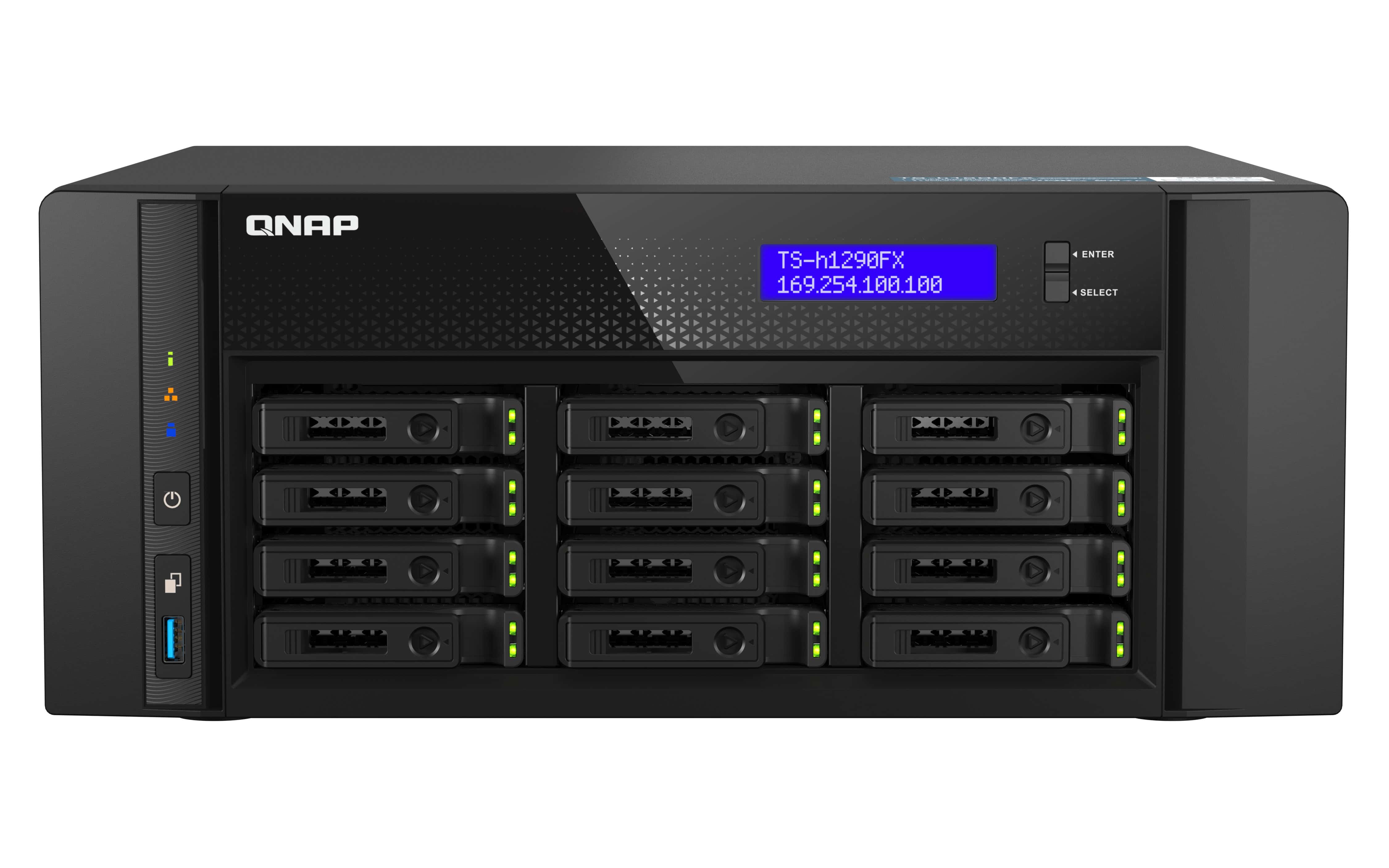 QNAP TS-h1290FX NAS Tower EPYC 7302P 128 GB DDR4 0 TB QuTS hero Zwart (TSH1290FX7302P128G) thumbnail