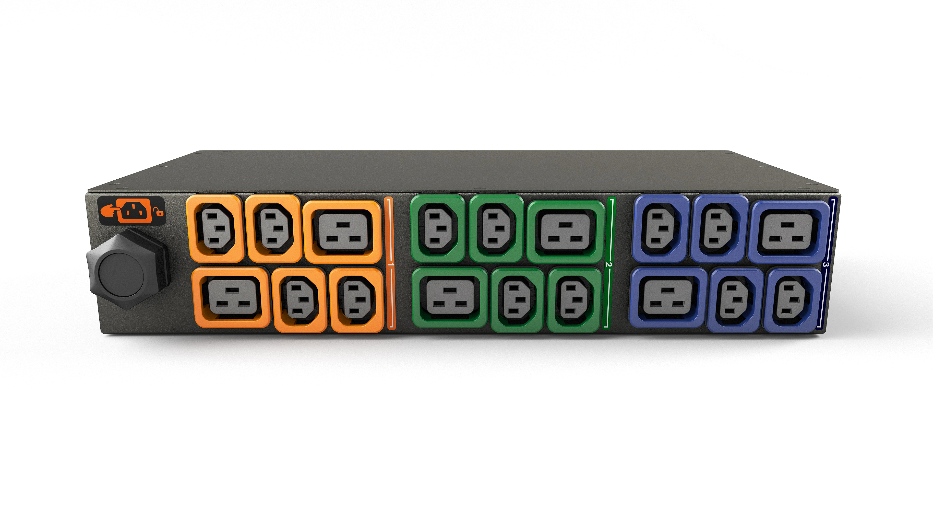 Vertiv Geist GI30107L energiedistributie 18 AC-uitgang(en) 2U Zwart, Blauw, Groen, Oranje (GI30107L) thumbnail