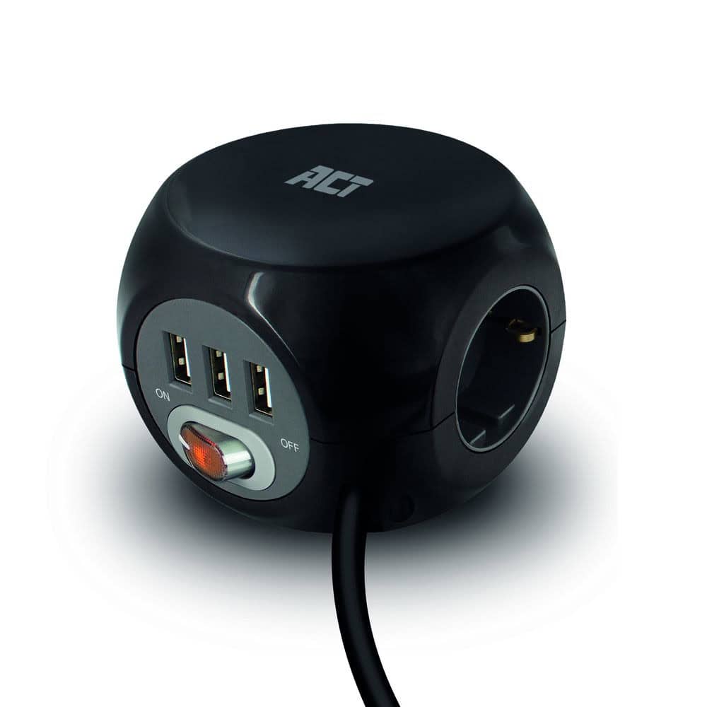 ACT Stekkerdoos cube met 3 stopcontacten, USB-A-poorten, 1,5m (AC2400) thumbnail
