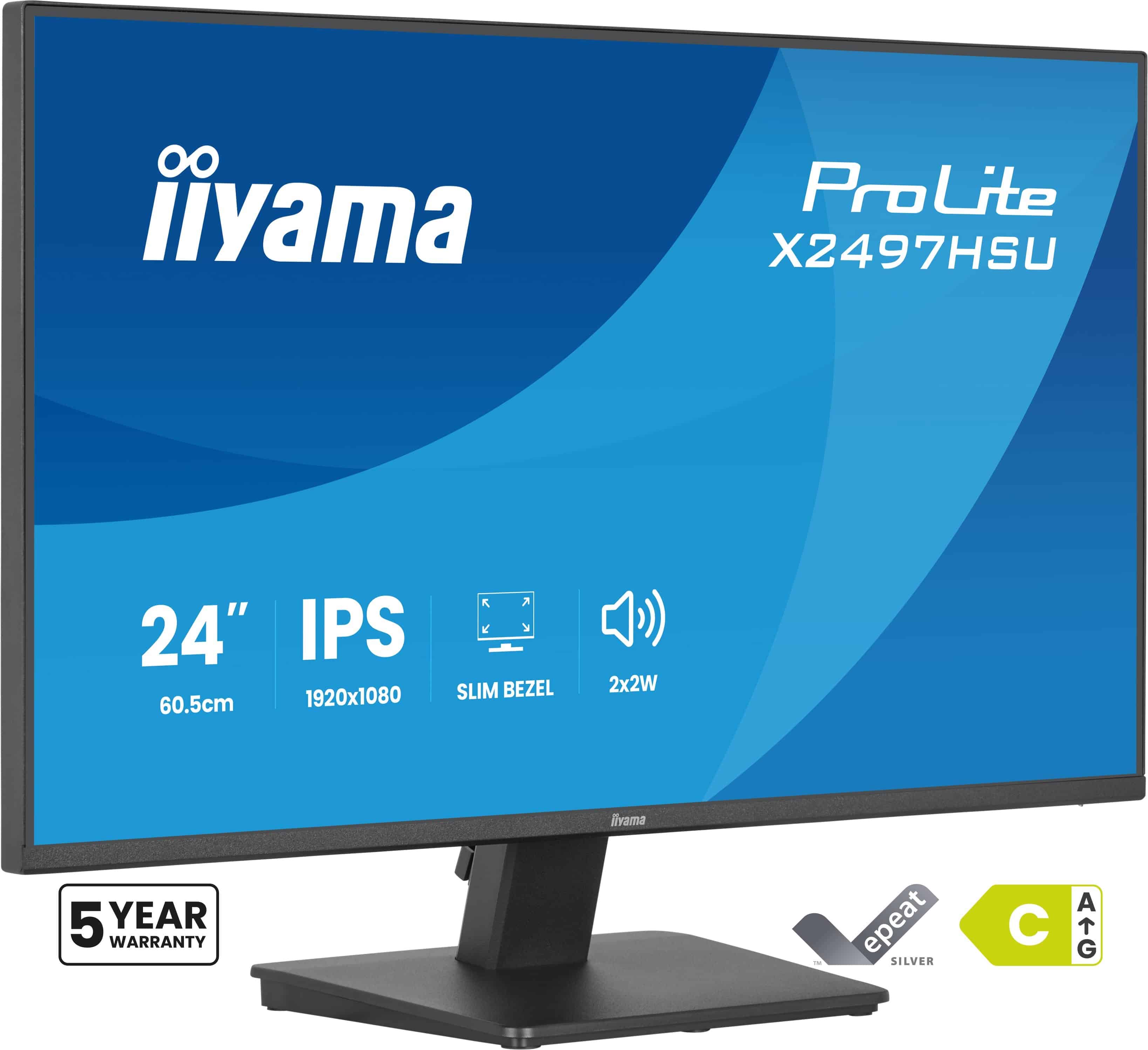 iiyama ProLite X2497HSU-B1 computer monitor 60,5 cm (23.8") 1920 x 1080 Pixels Full HD LED Zwart (X2497HSU-B1) thumbnail