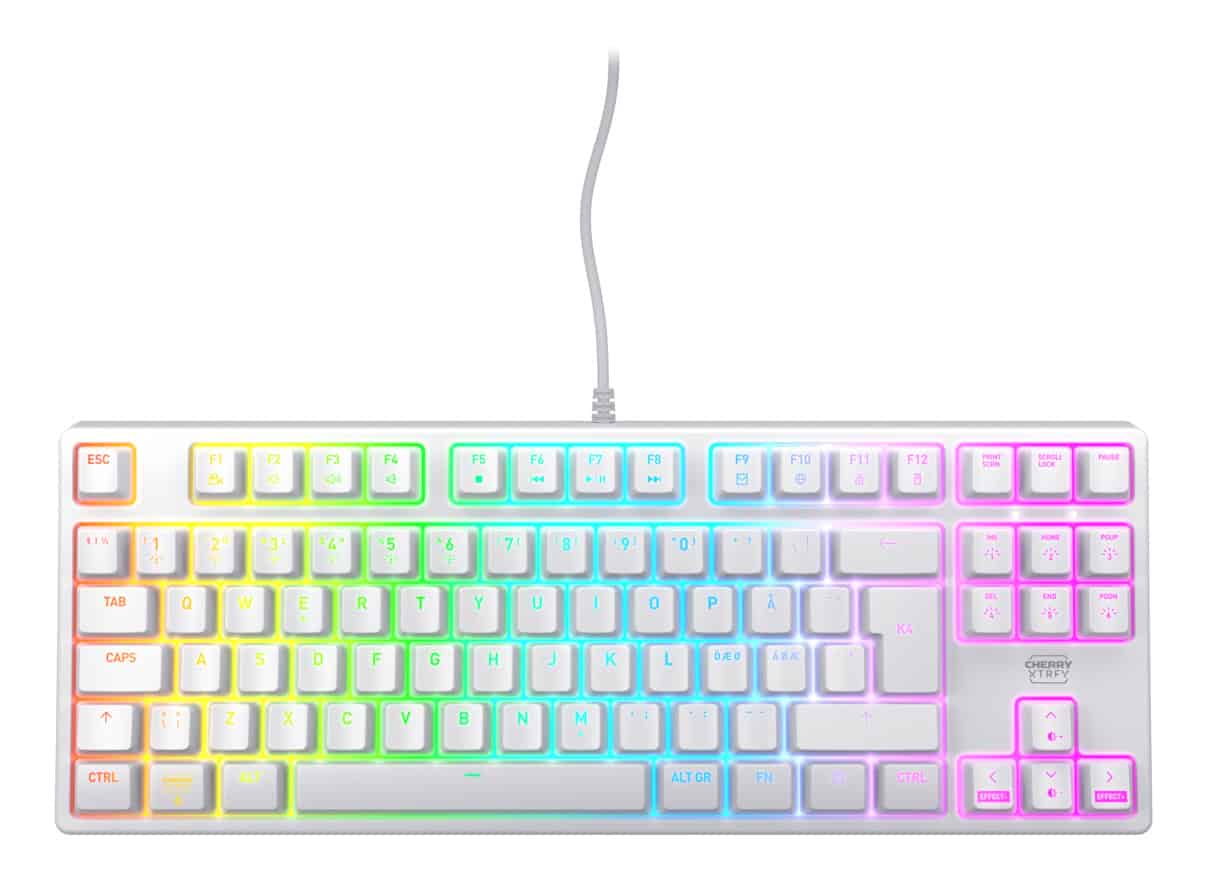 CHERRY K4V2 TKL toetsenbord Gamen USB QWERTY Scandinavisch Wit (CX-K4V2-RGB-TKL-WH-R-NOR) thumbnail