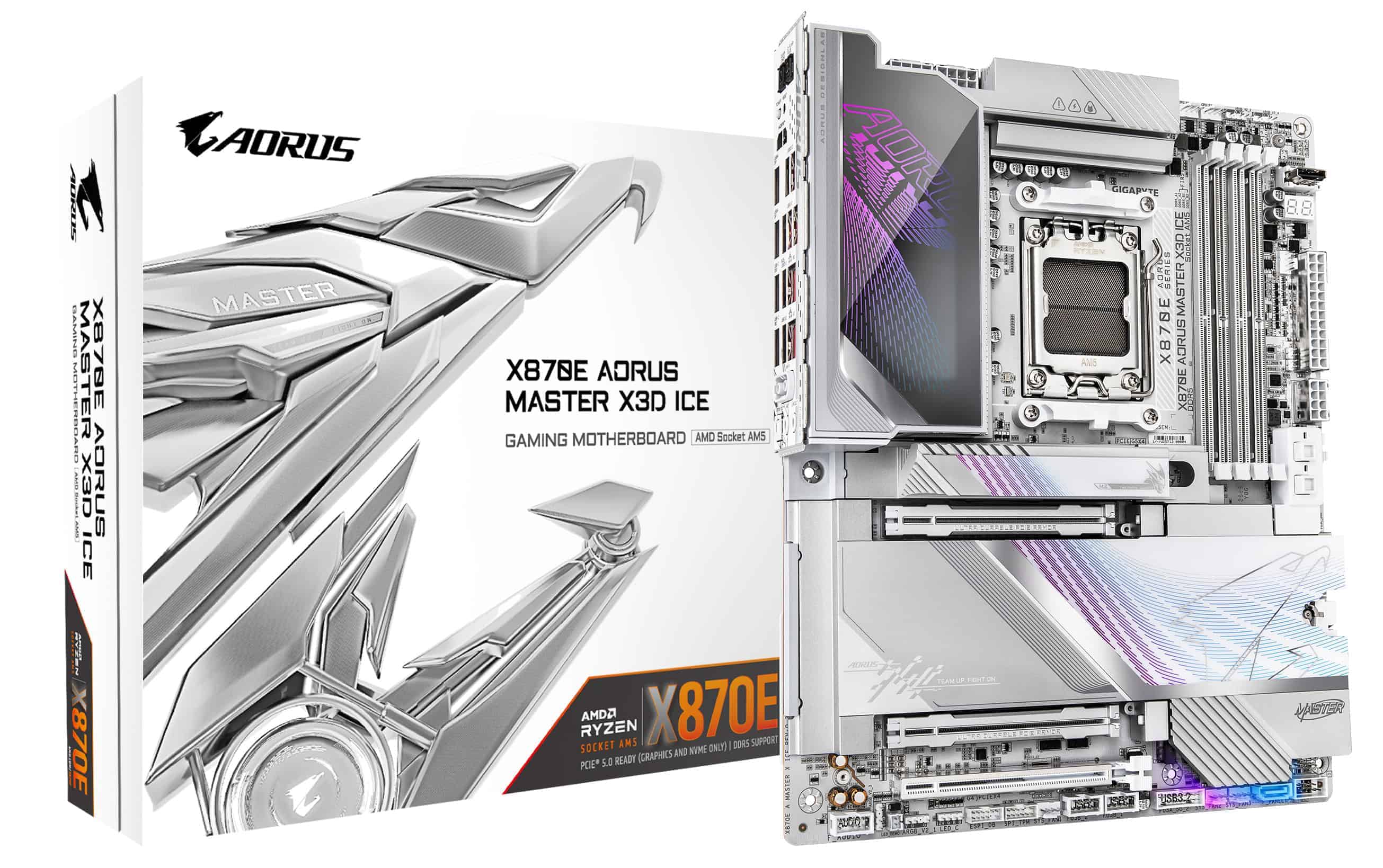 GIGABYTE X870E AORUS MASTER X3D ICE AMD X870E Socket AM5 ATX (X870E A MASTER X ICE) thumbnail