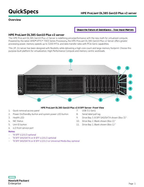 HPE DL385 G10+v2 12LFF CTO Svr (P38410-B21) thumbnail