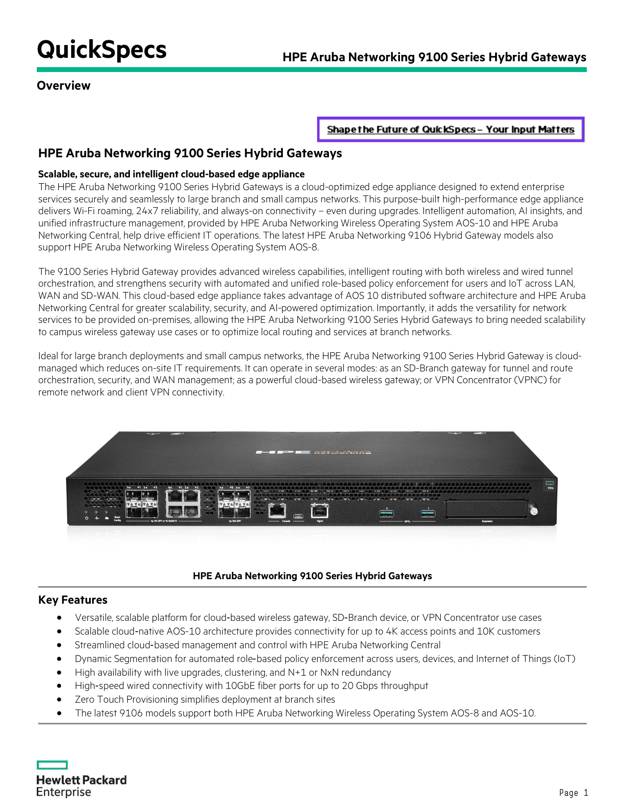 HPE Aruba Nwking 91xx SD-Branch Gateway (S0C01AAE) thumbnail