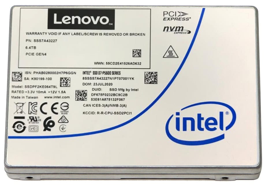 Lenovo 4XB7A17133 internal solid state drive 6,4 TB 2.5" PCI Express 4.0 NVMe TLC 3D NAND (4XB7A17133) thumbnail
