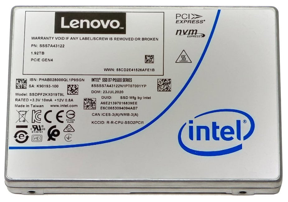 Lenovo 4XB7A17145 internal solid state drive 1,92 TB U.2 PCI Express 4.0 NVMe TLC 3D NAND (4XB7A17145) thumbnail