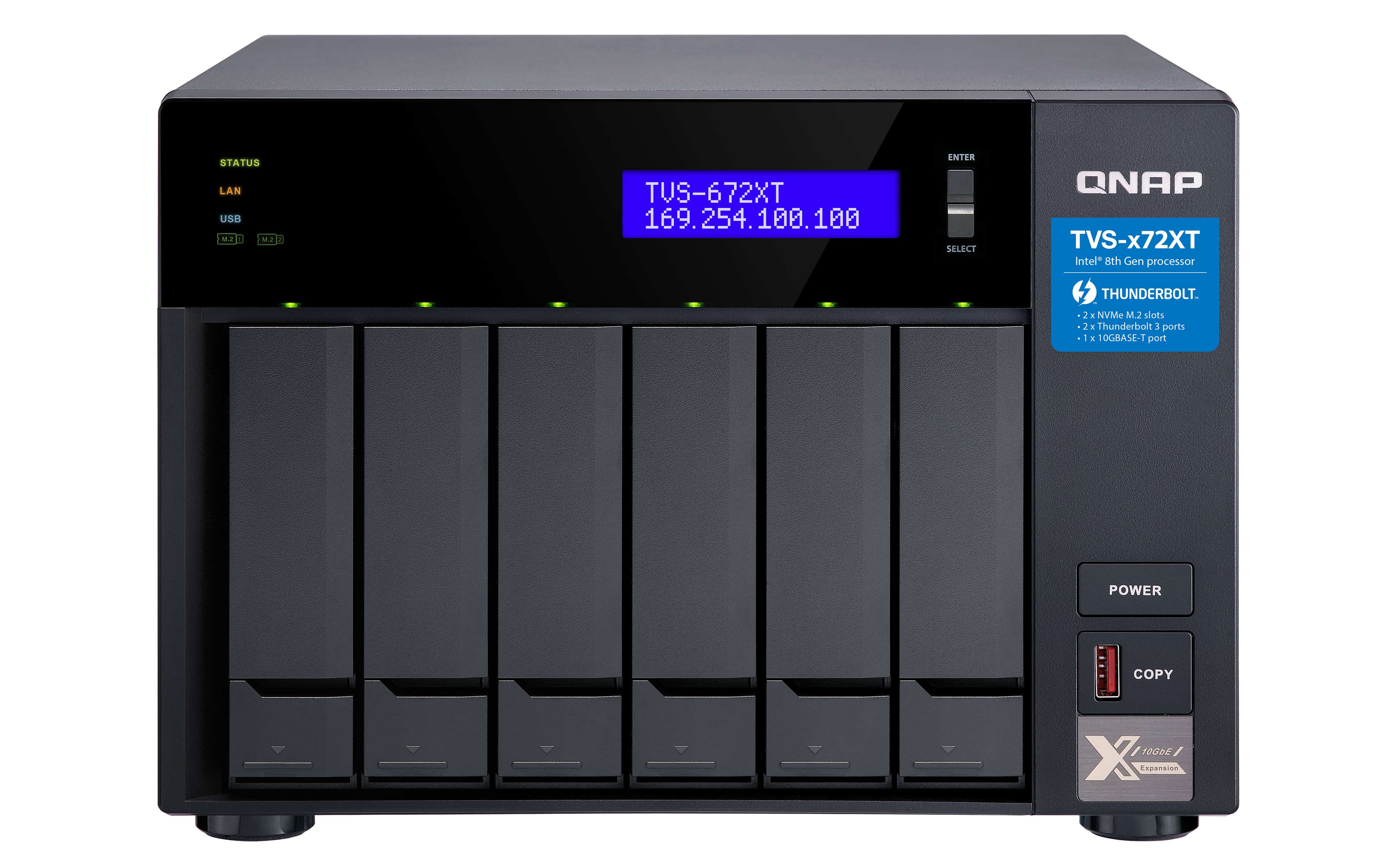 QNAP TVS-672XT NAS Tower Intel® Core™ i3 8 GB DDR4 0 TB QNAP QTS Zwart (TVS-672XT-I3-8G) thumbnail