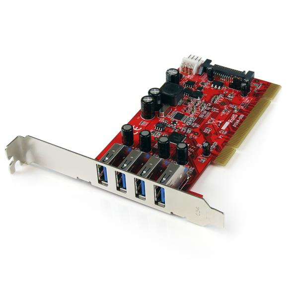 StarTech.com 4 Port PCI SuperSpeed USB 3.0 Adapterkaart met SATA/SP4 Voeding - Quad Port PCI USB 3 Controller Kaart - 5Gbps (PCIUSB3S4) thumbnail