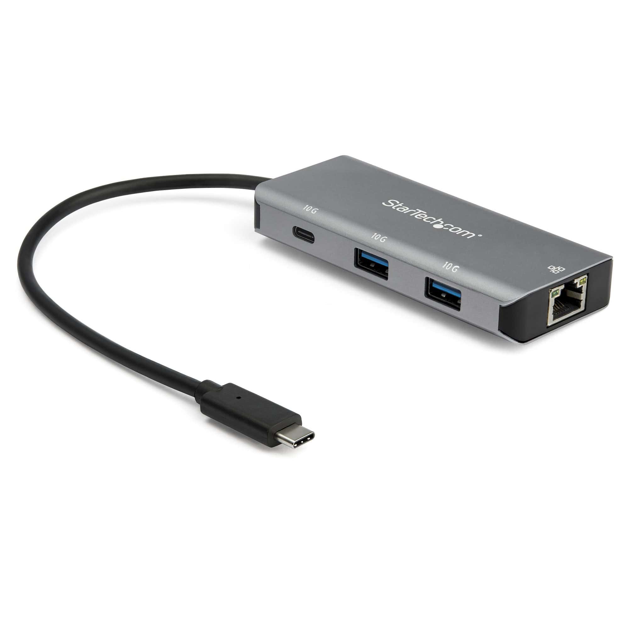 StarTech.com 3 Port USB-C Hub met Gigabit Ethernet RJ45 GbE Port - 2x USB-A, 1x USB-C - SuperSpeed 10Gbps USB 3.2 Gen 2 Type C Adapter Hub - USB Bus Powered - Aluminum - Compatibel met TB3 (HB31C2A1CGB) thumbnail