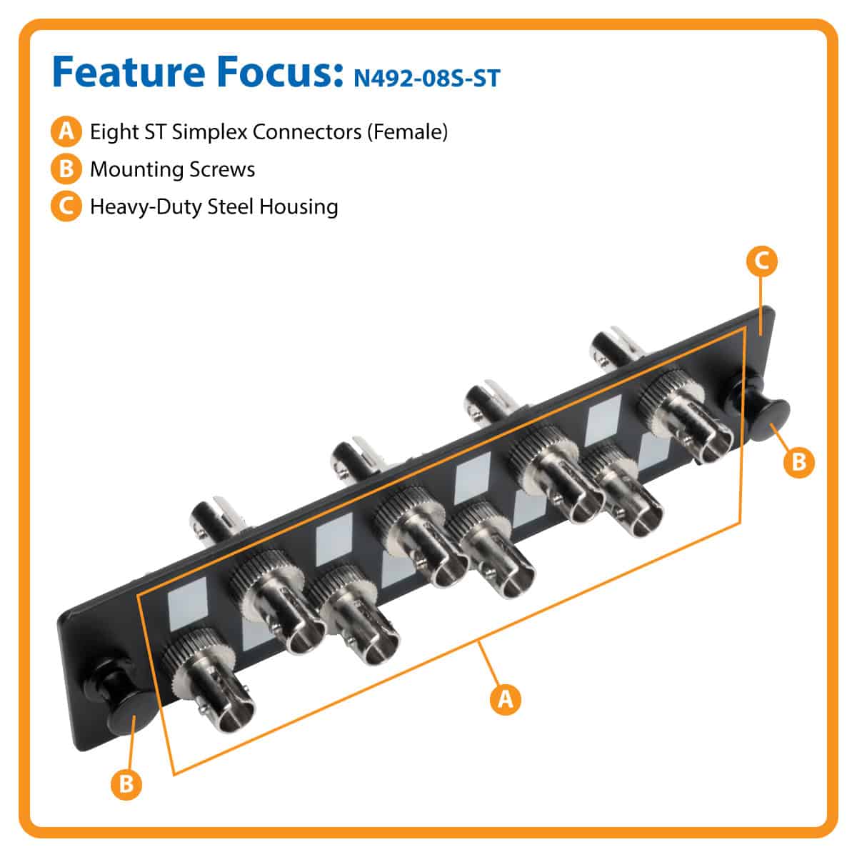 Eaton Tripp Lite Serie hochdichtes Glasfaser-Adapterpanel (MMF/SMF) (N492-08S-ST) thumbnail