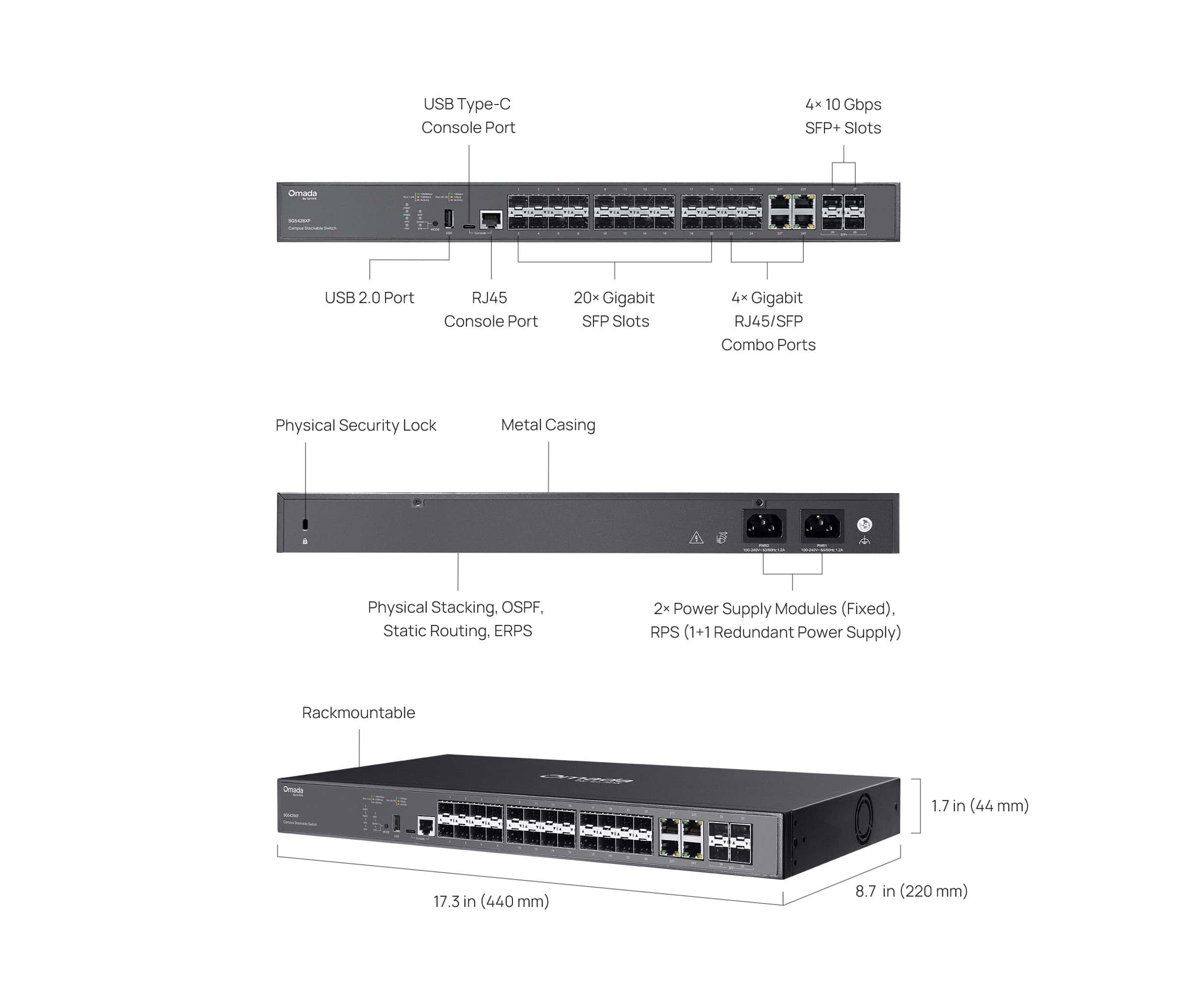 TP-Link Omada Campus 24 SFP Stackable L3 Switch (SG5428XF) thumbnail
