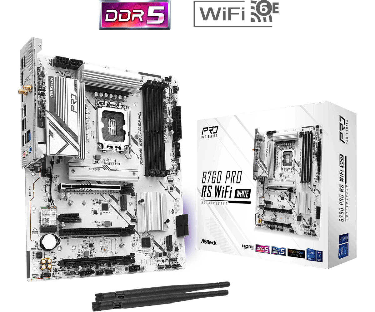 ASRock MB Sc LGA1700 B760 PRO RS - Intel B760 - 4xDDR5 - 1xDP - 1xHDMI (B760PRORS) thumbnail