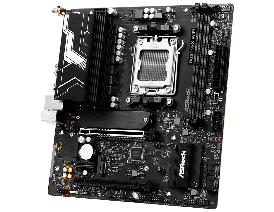 ASRock MB Sc AM5 B850M-X WIFI R2.0 - AMD B850 - 2xDDR5 - 1xDP - 1xHDMI - WiFi - mATX (B850M-XWIFIR2.0) thumbnail