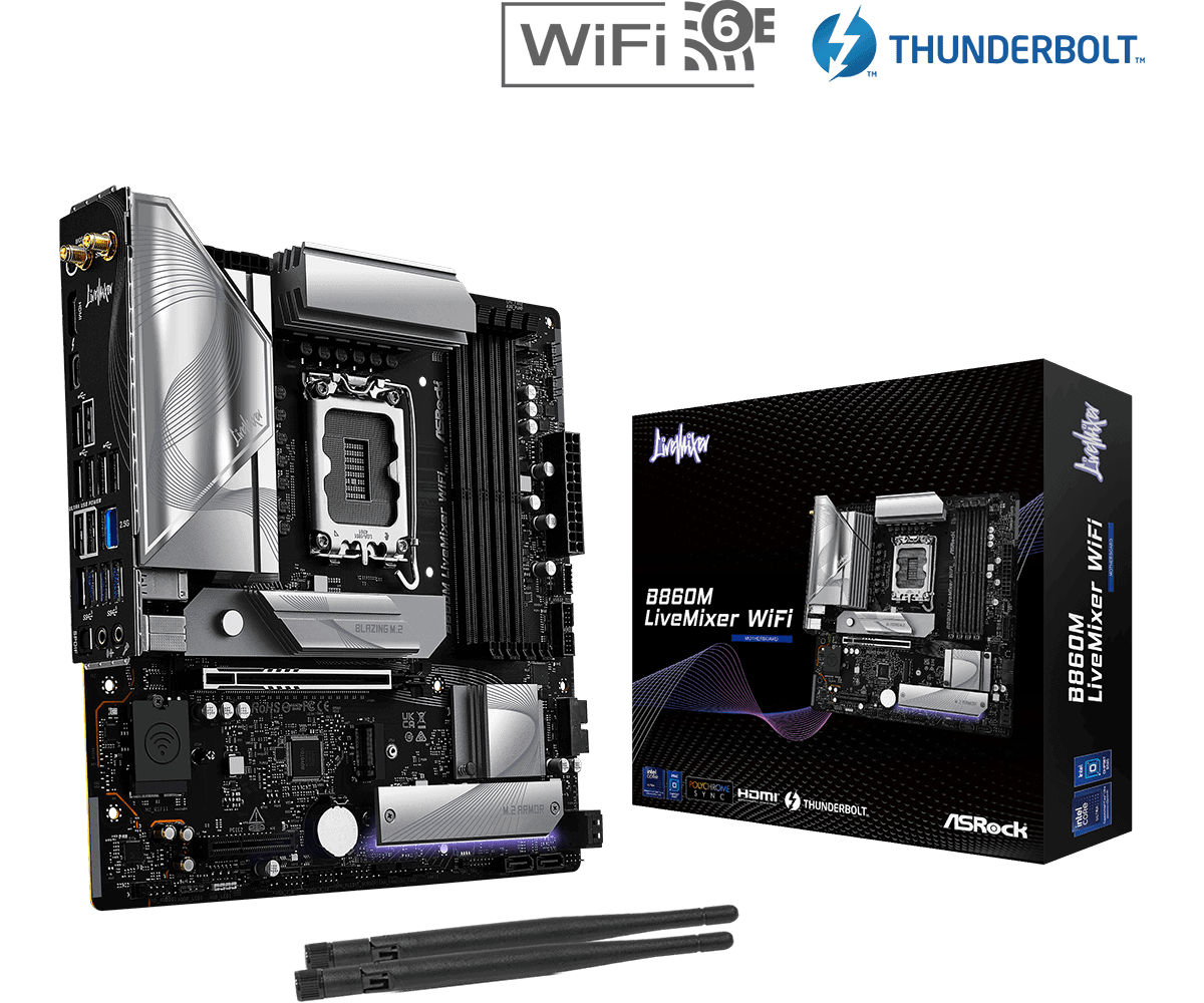 ASRock MB Sc LGA1851 B860 LiveMixer WiFi - Intel B860 - 4xDDR5 - 1xThunderbolt - 1xHDMI - WiFi - ATX (B860LIVEMIXERWIFI) thumbnail