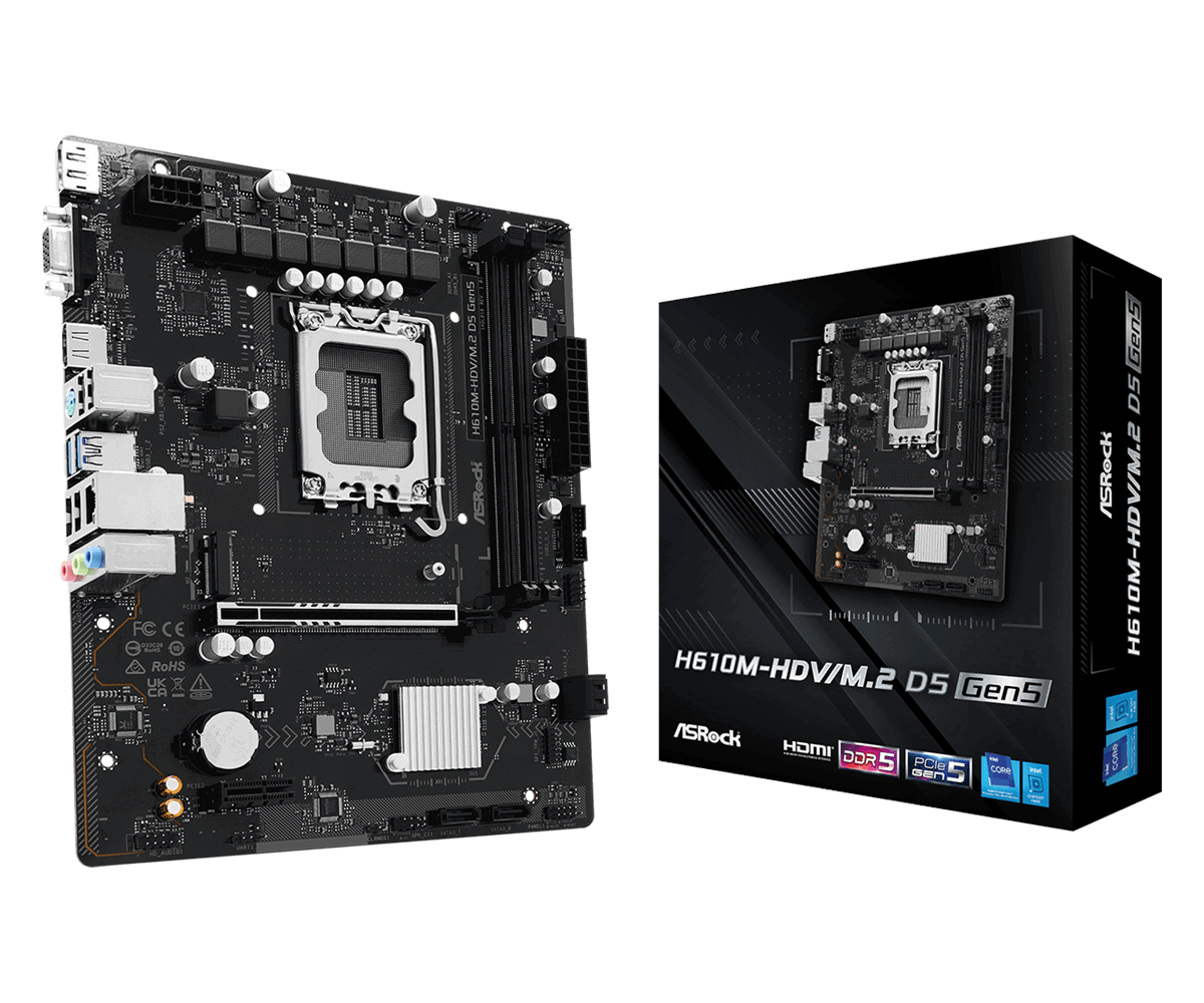 ASROCK H610M-HDV - MATX - LGA 1700 - 2X DDR4 - HDMI - DP - VGA - 4X SATA (H610M-HDV) thumbnail