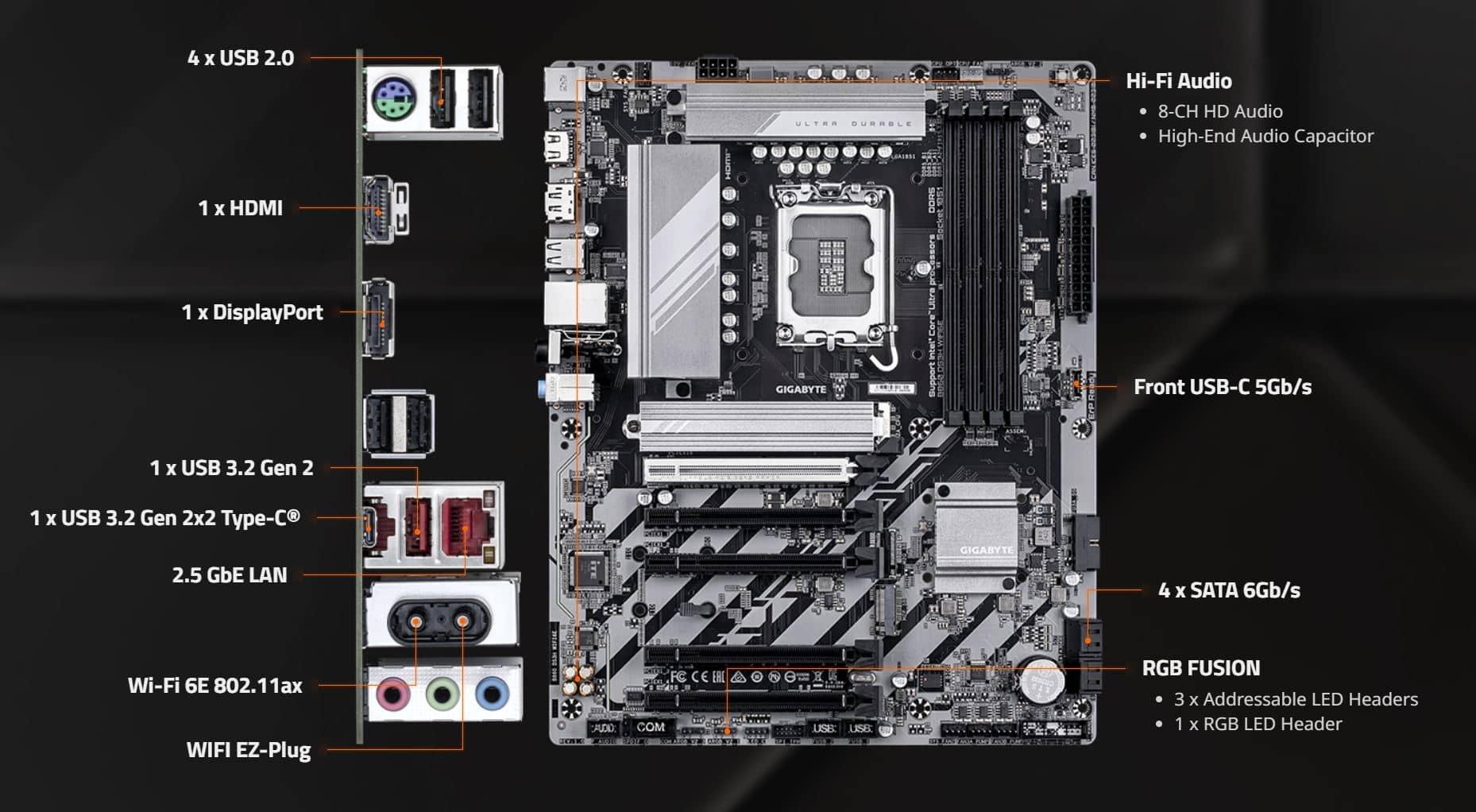 GIGABYTE MB Sc LGA1851 B860 DS3H - Intel B860 - 4xDDR5 - 1xDP - 1xHDMI - ATX (B860DS3H) thumbnail