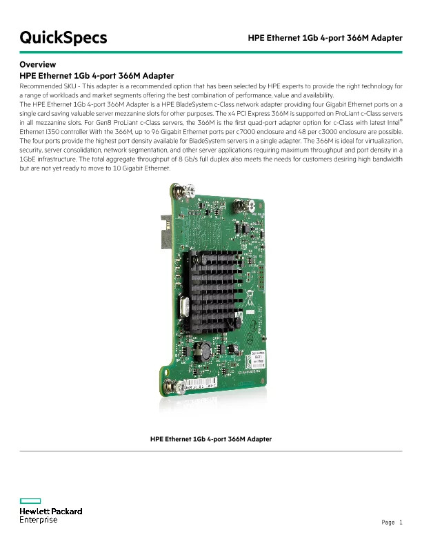HPE 1GB 4-port 366M Ethernet (4053162558854-RFB) thumbnail