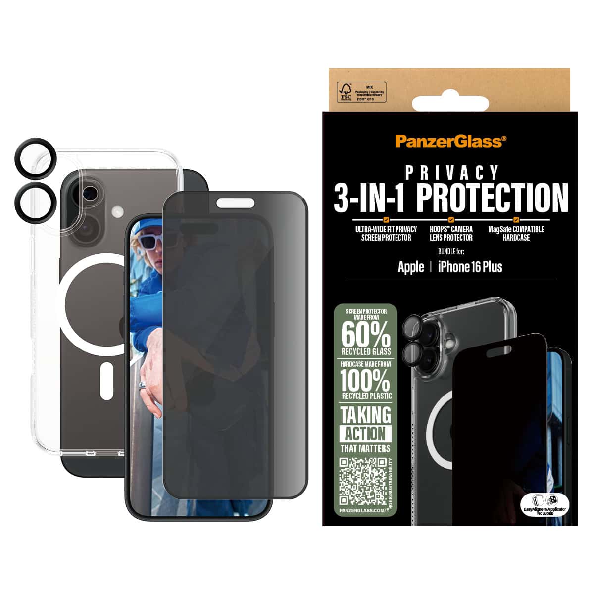 PanzerGlass 3-in-1 Privacy Protection iPhone 16 Plus (B1293+P2863+1283) thumbnail