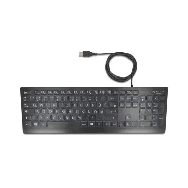 DELOCK USB Tastatur kabelgebunden 1.5m schwarz mit XXL Buchstaben und Beleuchtung (12170) thumbnail