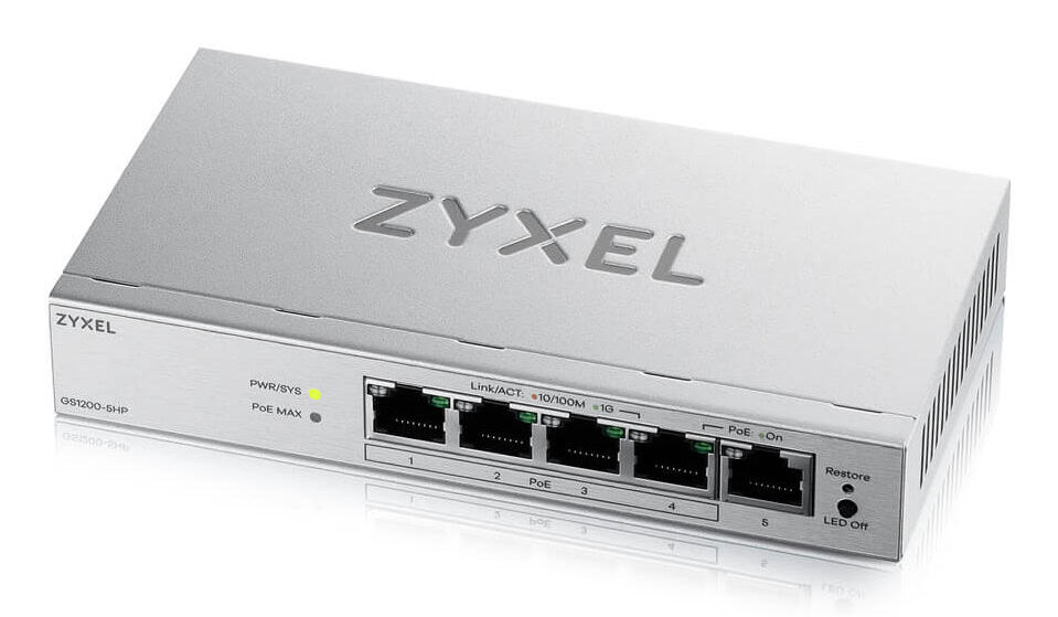 Zyxel GS1200-5HPV3 Managed L2 Gigabit Ethernet (10/100/1000) Power over Ethernet (PoE) Desktop Grijs (GS12005HPV3EU0101F) thumbnail