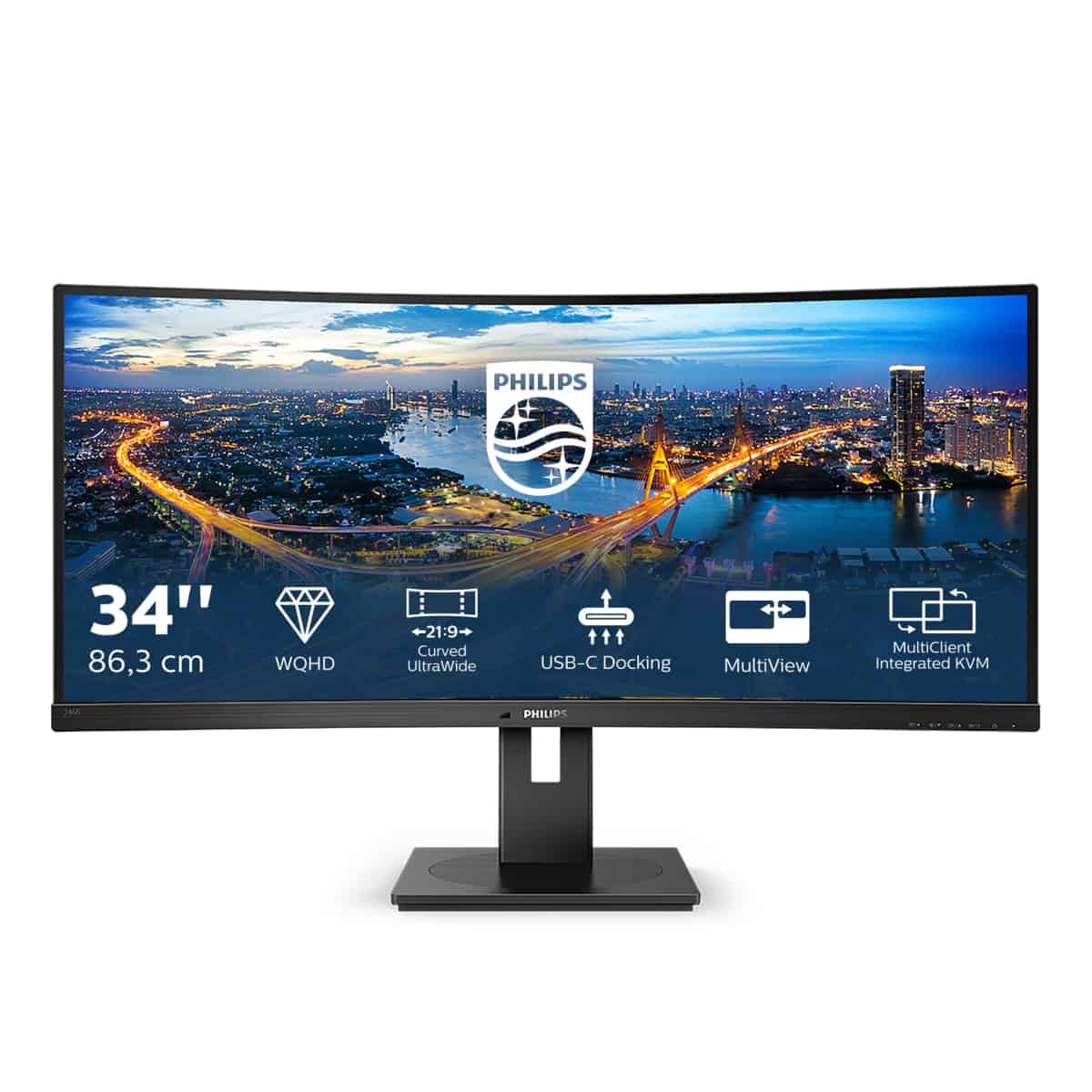 Philips B Line 346B1C/00 computer monitor 86,4 cm (34) 3440 x 1440 Pixels Quad HD LCD Zwart (346B1C/00) thumbnail