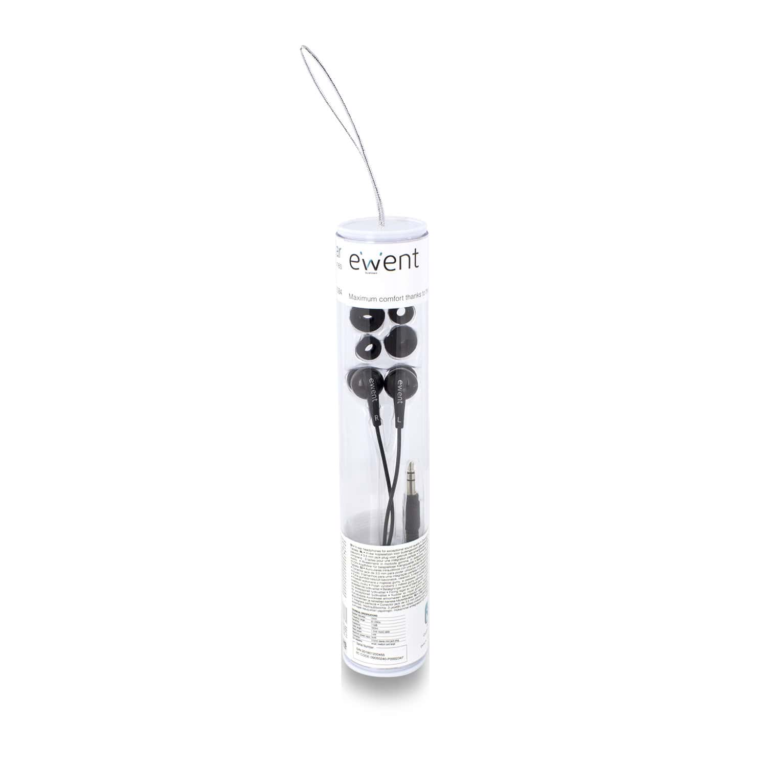 Ewent EW3584 hoofdtelefoon/headset Hoofdtelefoons Bedraad In-ear Muziek Zwart (EW3584) thumbnail