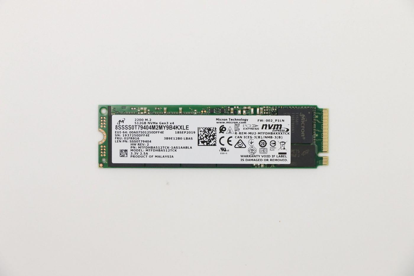 Lenovo Micron 2200 512GB M.2 PCIe 2280 MTFDHBA512TCK-1AS1AAB (01FR916) (01FR916) thumbnail