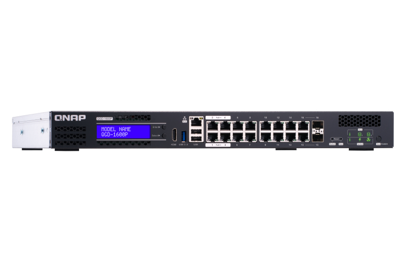QNAP QGD-1600P Managed Gigabit Ethernet (10/100/1000) Power over Ethernet (PoE) 1U Zwart, Grijs (QGD-1600P-4G) thumbnail