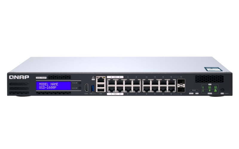 QNAP QGD-1600P Managed Gigabit Ethernet (10/100/1000) Power over Ethernet (PoE) 1U Zwart, Grijs (QGD-1600P-4G) thumbnail