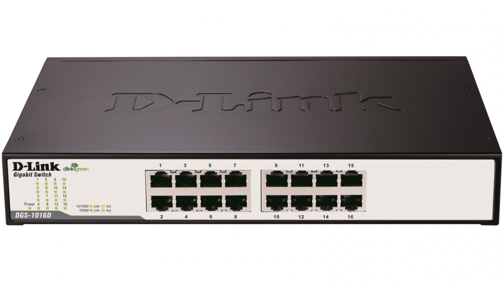 D-Link DGS-1016D network switch Unmanaged Gigabit Ethernet (10/100/1000) 1U Black, Silver (DGS-1016D) thumbnail