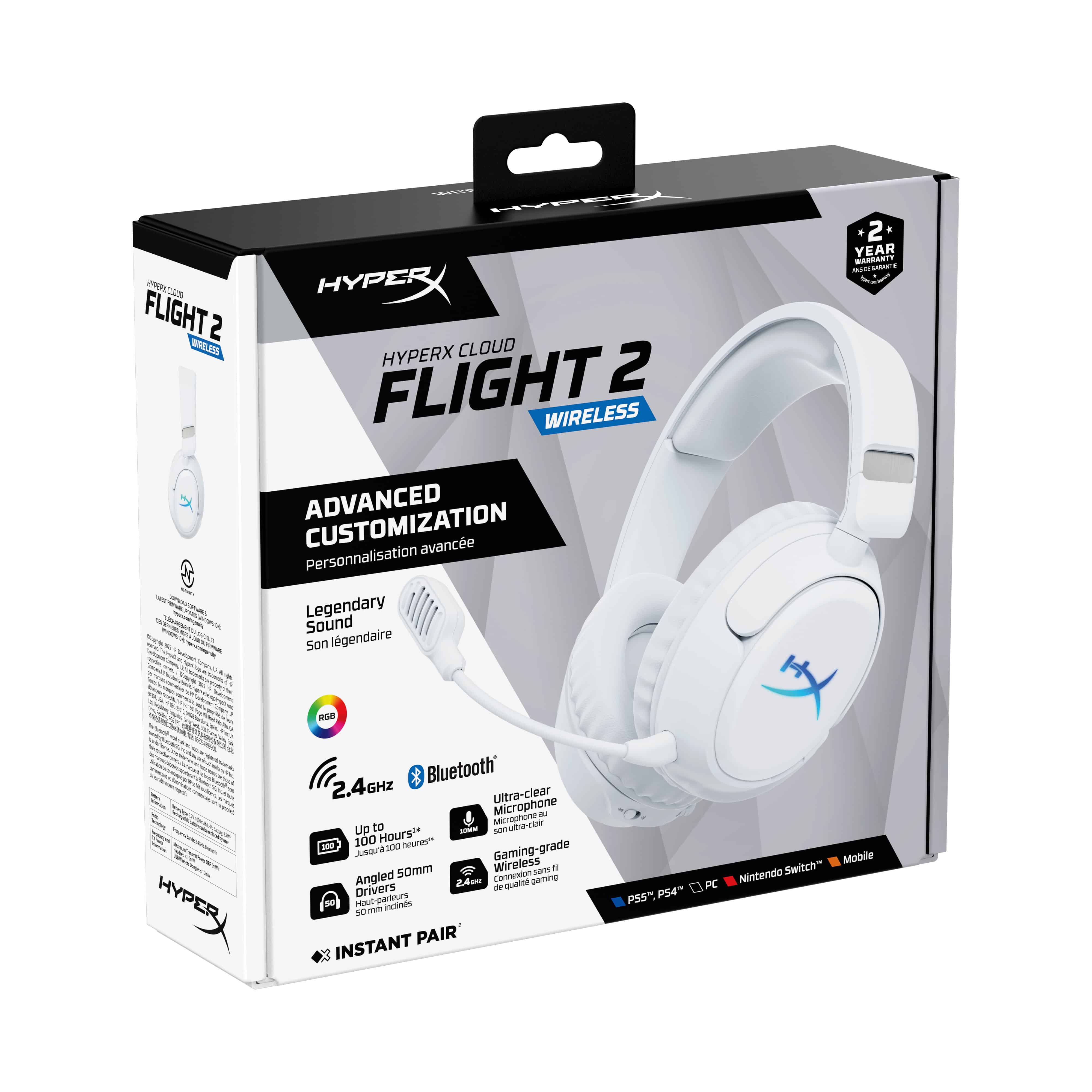 HyperX Cloud Flight 2 - Wireless Gaming Headset (White) (B5VC5AA) thumbnail