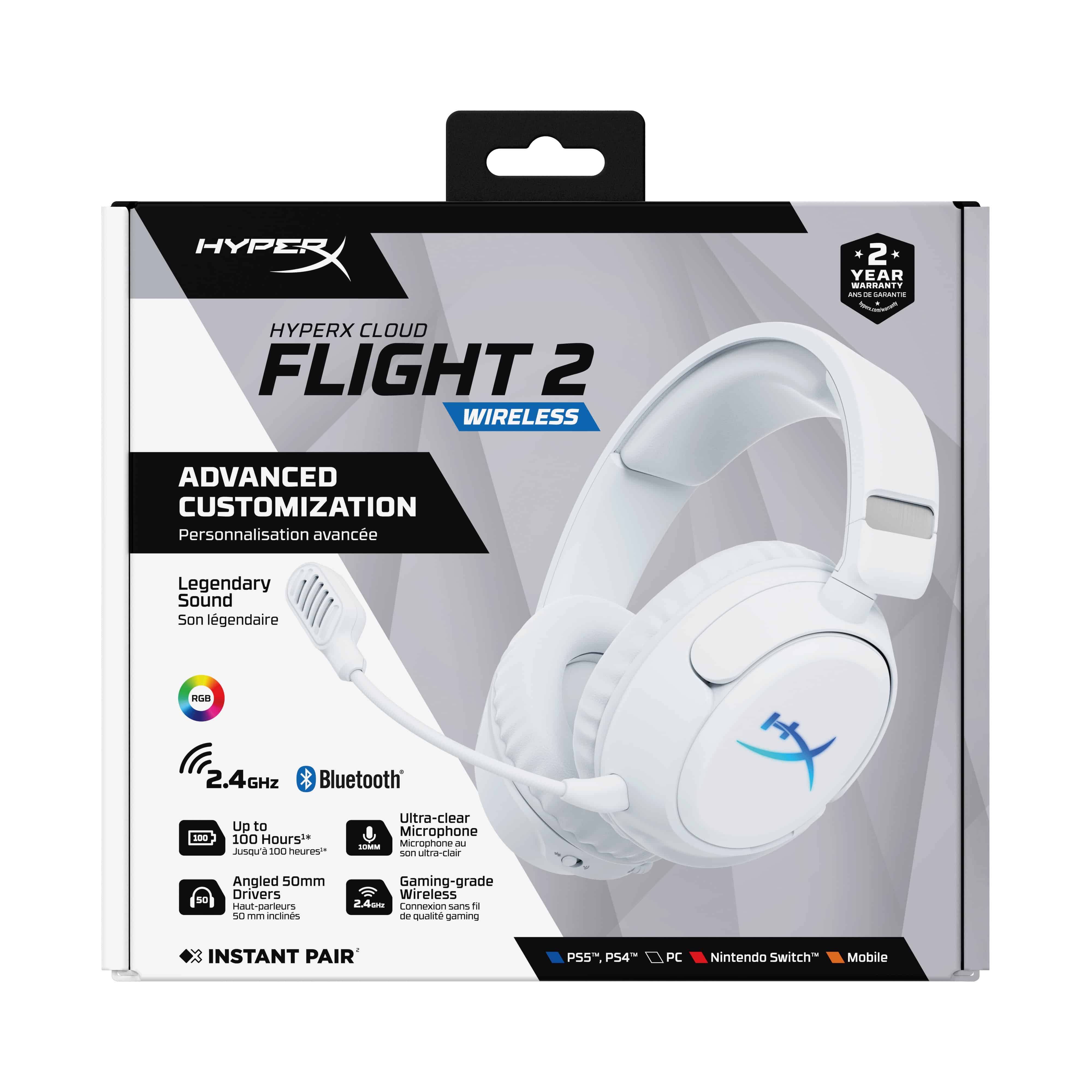 HyperX Cloud Flight 2 - Wireless Gaming Headset (White) (B5VC5AA) thumbnail
