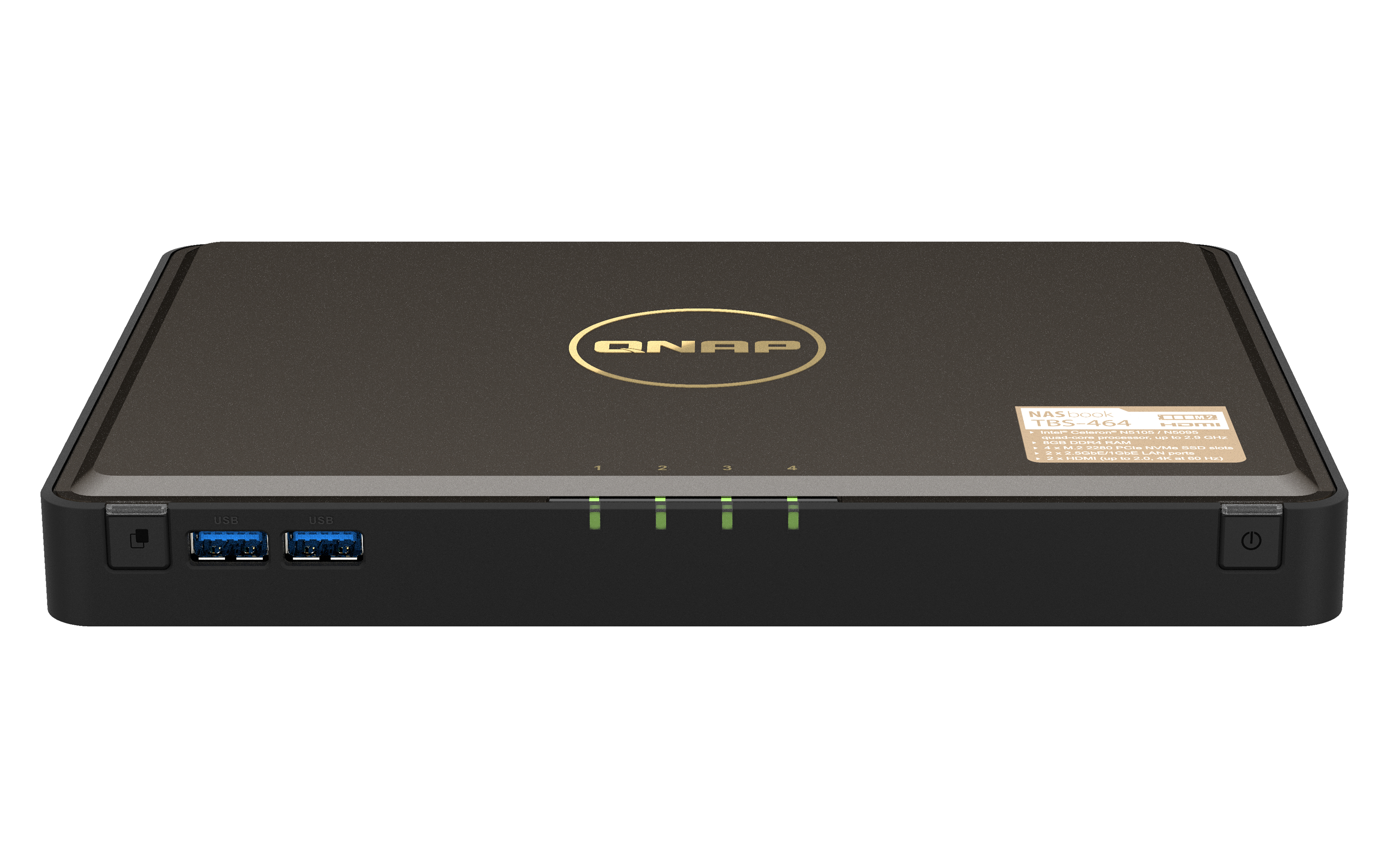 QNAP TBS-464 NAS Desktop Intel® Celeron® N5105 8 GB DDR4 0 TB QNAP Turbo System Zwart (TBS-464-8G) thumbnail