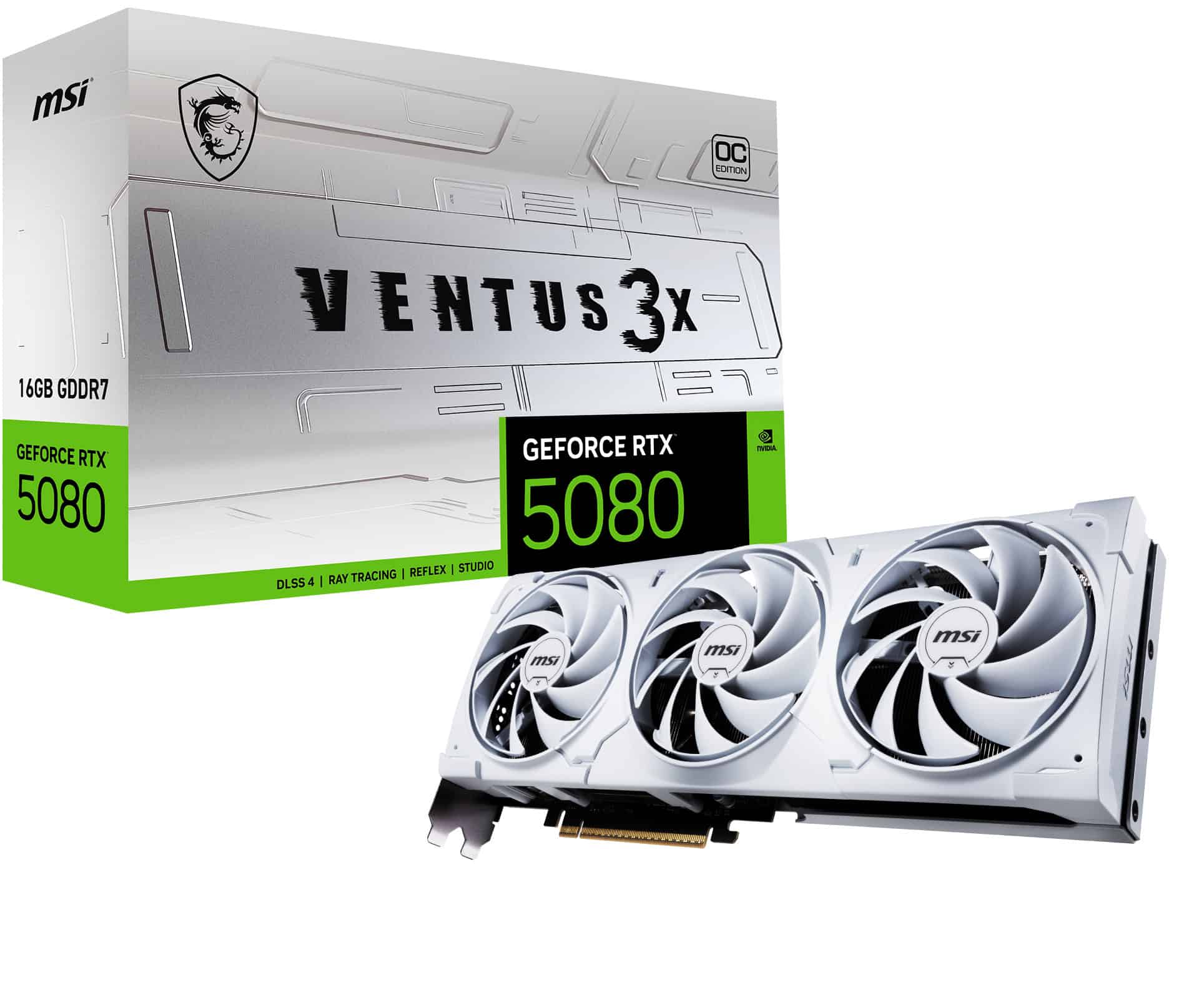 MSI VENTUS GEFORCE RTX 5080 16G 3X OC WHITE videokaart NVIDIA 16 GB GDDR7 (GEFORCE RTX 5080 16G VENTUS 3X OC WHITE) thumbnail