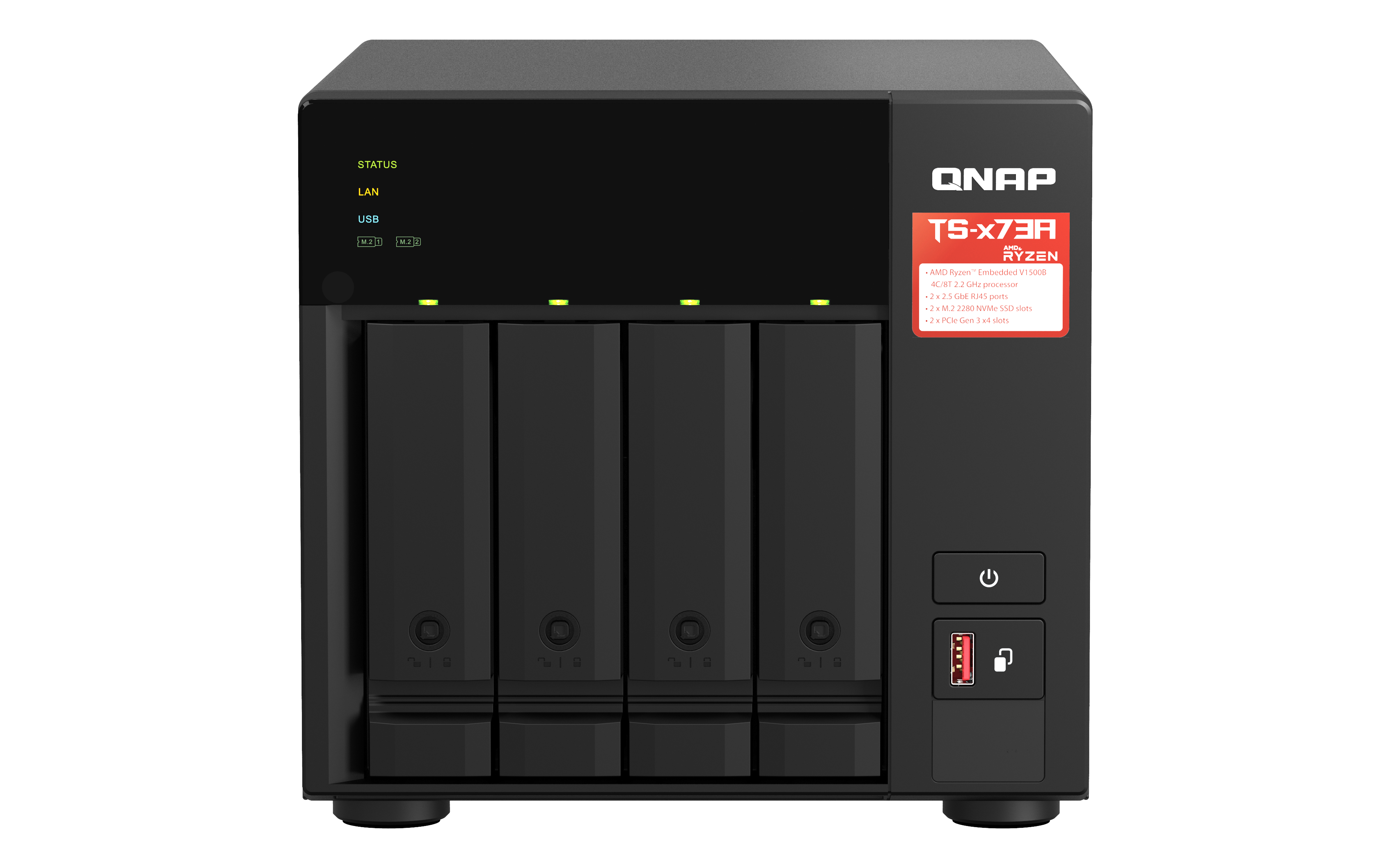 QNAP TS-473A NAS Tower Ryzen Embedded V1500B 8 GB DDR4 0 TB QNAP Turbo System Zwart (TS-473A-8G) thumbnail