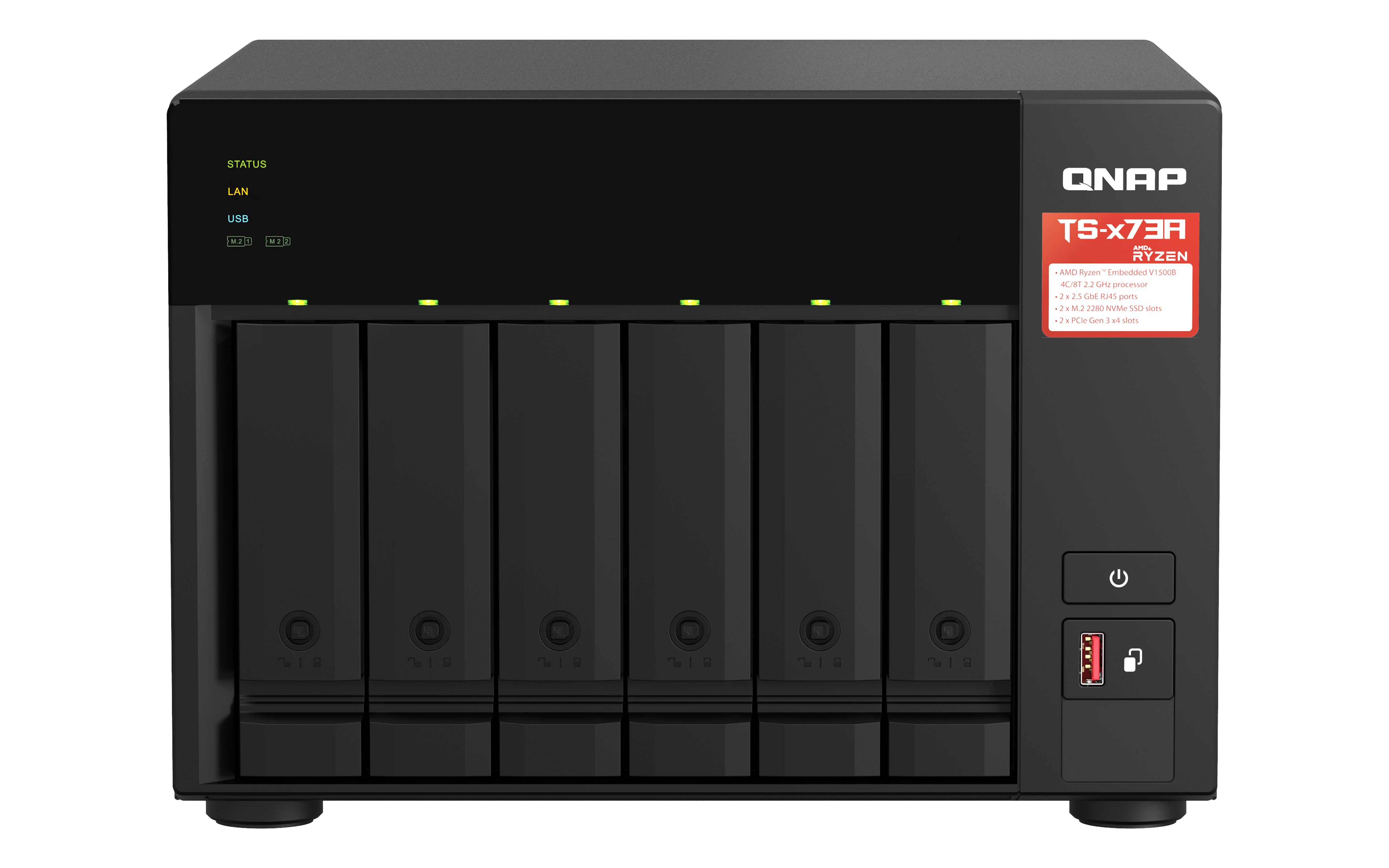 QNAP TS-673A NAS Tower Ryzen Embedded V1500B 8 GB DDR4 0 TB QNAP Turbo System Zwart (TS-673A-8G) thumbnail