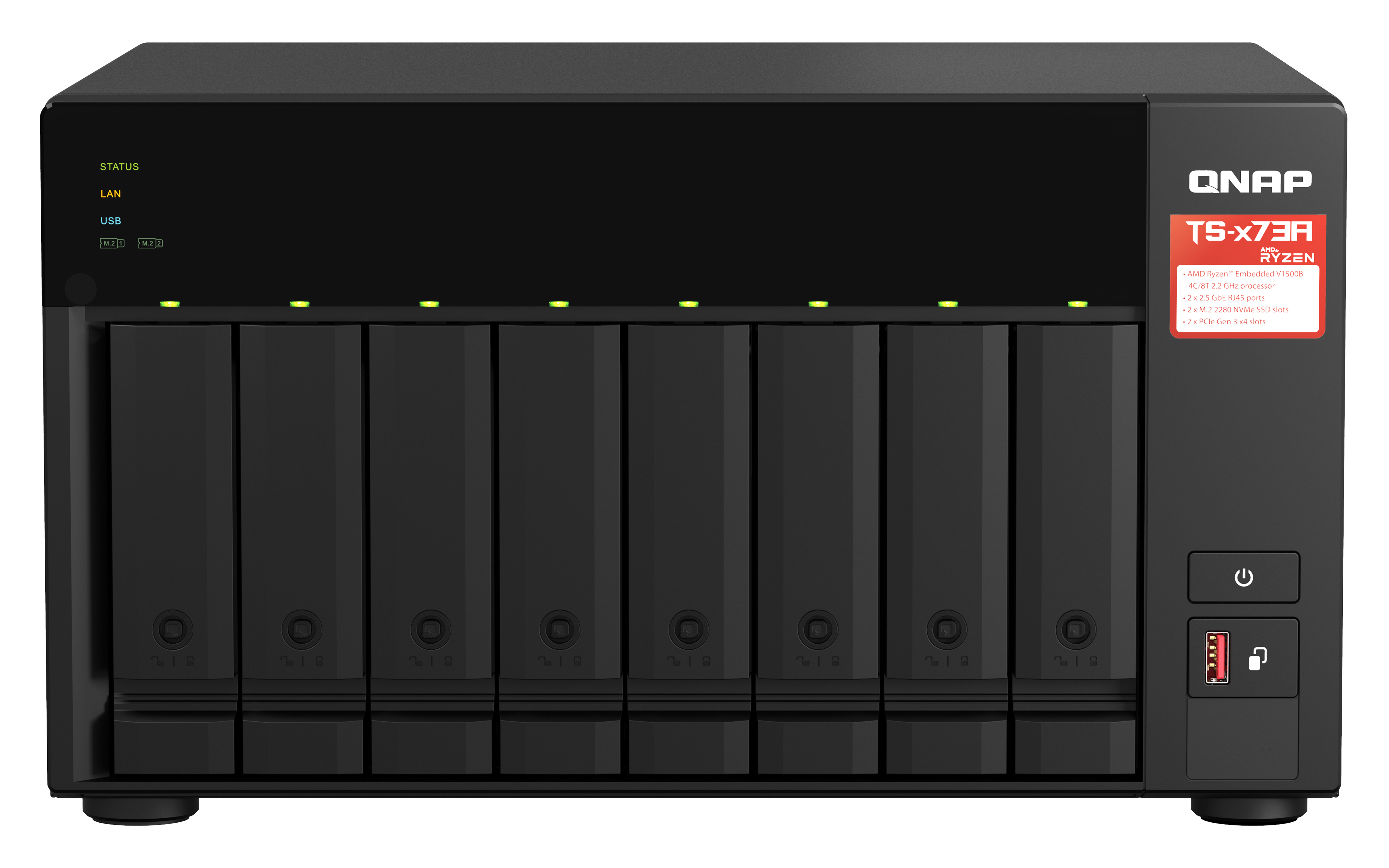 QNAP TS-873A NAS Tower Ryzen Embedded V1500B 8 GB DDR4 0 TB QNAP Turbo System Zwart (TS-873A-8G) thumbnail