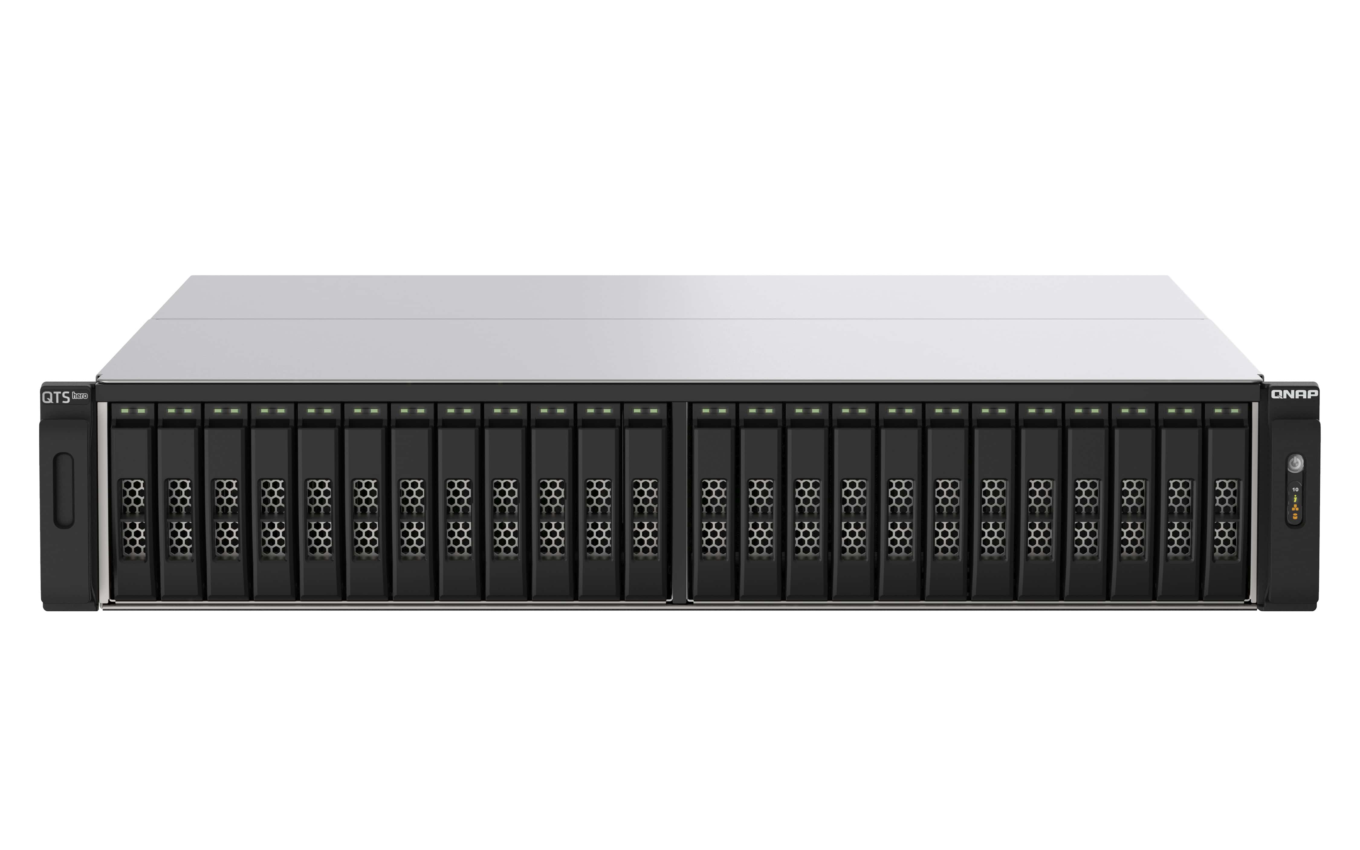 QNAP TS-h2490FU NAS Rack (2U) EPYC 7302P 256 GB DDR4 0 TB QuTS hero Zwart, Grijs (TS-H2490FU-7302P-256G) thumbnail