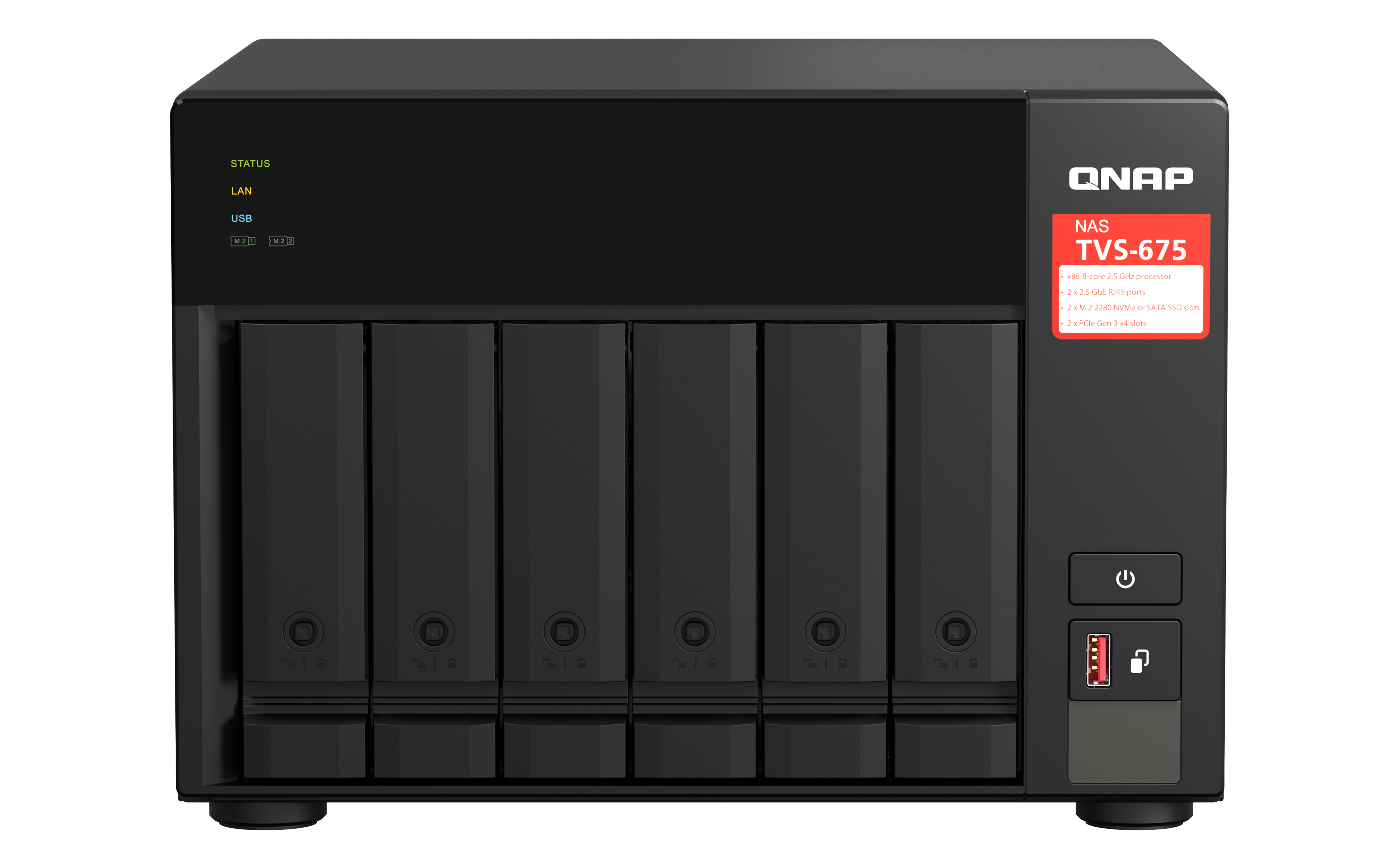 QNAP TVS-675 NAS Tower ZhaoXin KaiXian KX-6000 KX-U6580 8 GB DDR4 0 TB QuTS hero Zwart (TVS-675-8G) thumbnail