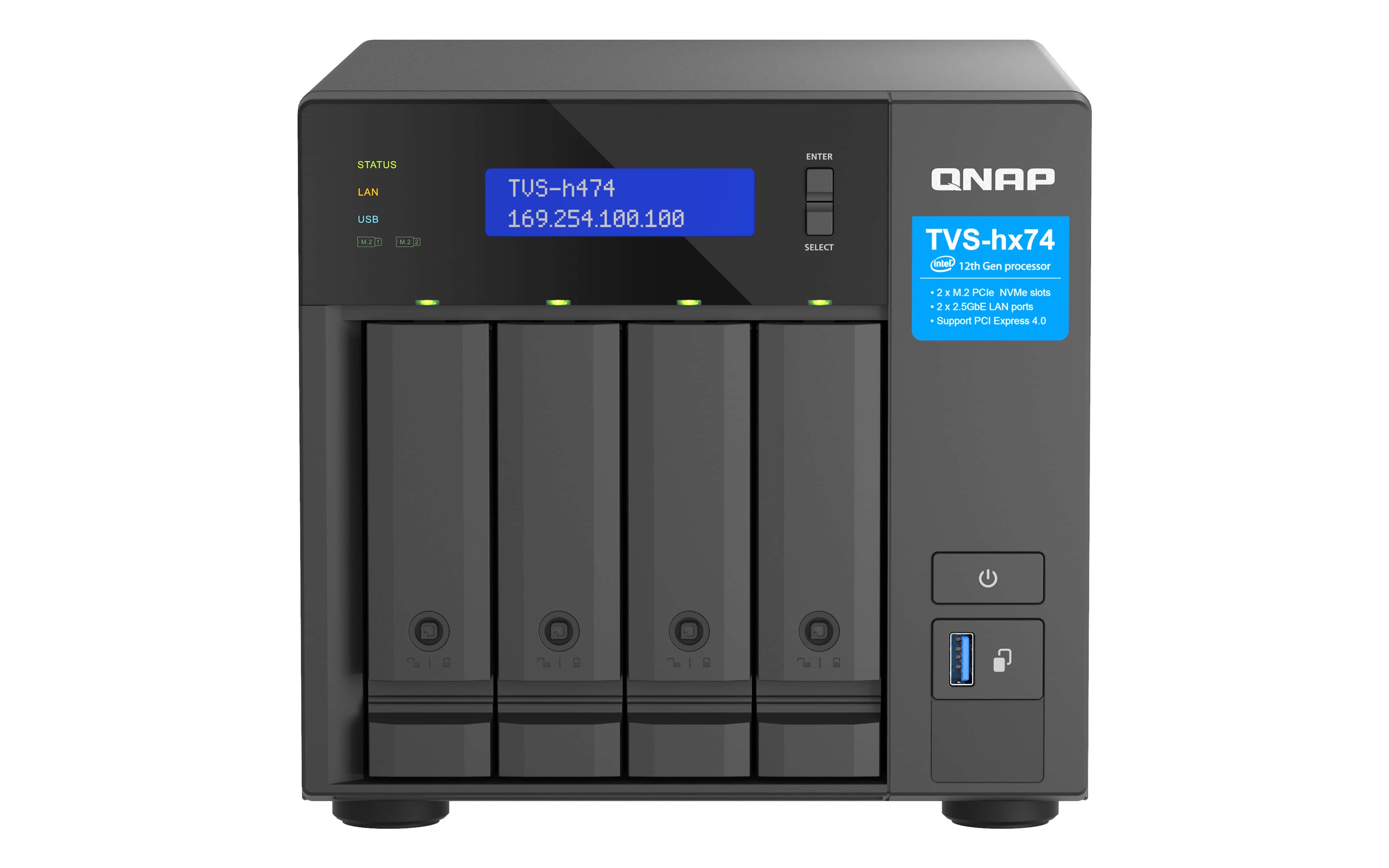 QNAP TVS-H474 NAS Tower Intel® Pentium® G7400 8 GB DDR4 0 TB QuTS hero Zwart (TVS-H474-PT-8G) thumbnail