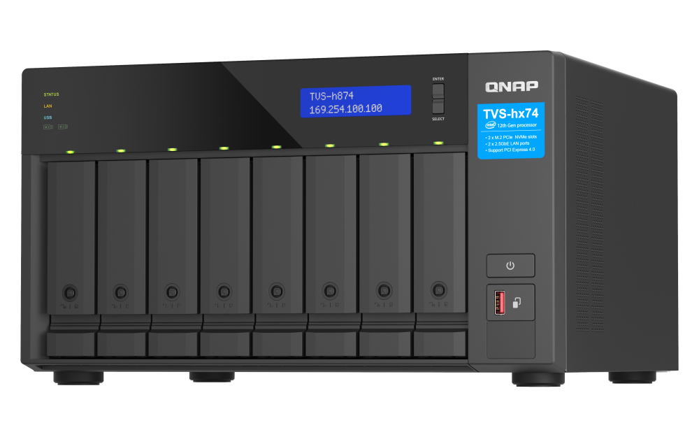 QNAP TVS-h874X NAS Tower Intel® Core™ i9 64 GB DDR4 0 TB QuTS hero Zwart (TVS-H874X-I9-64G) thumbnail