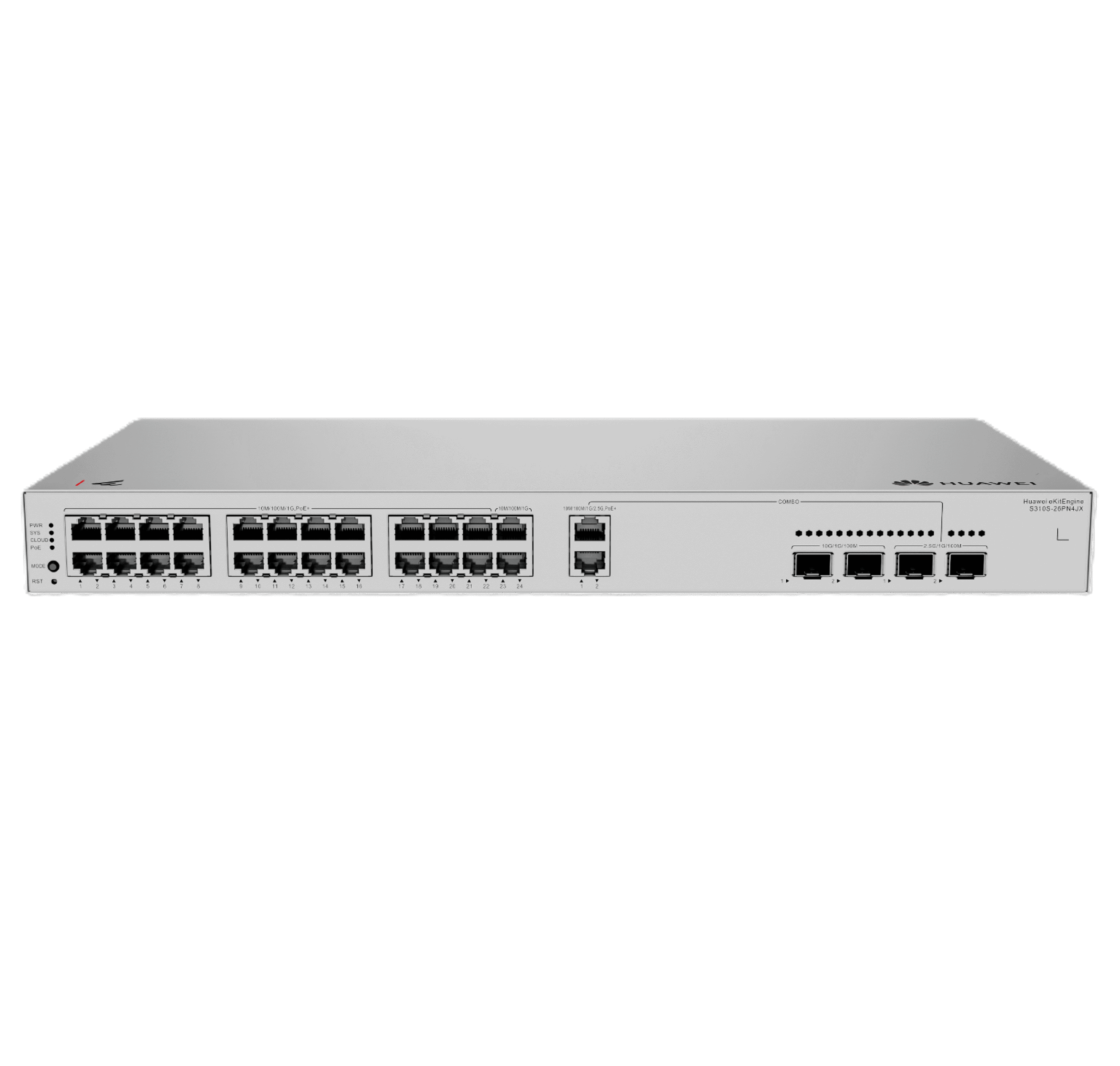 Huawei S310S-10PN4JX Gigabit PoE switch - 8x GPOE - 2x 2.5G POE - 2x 2.5G SFP - 2x SFP+ (S310S-10PN4JX) thumbnail