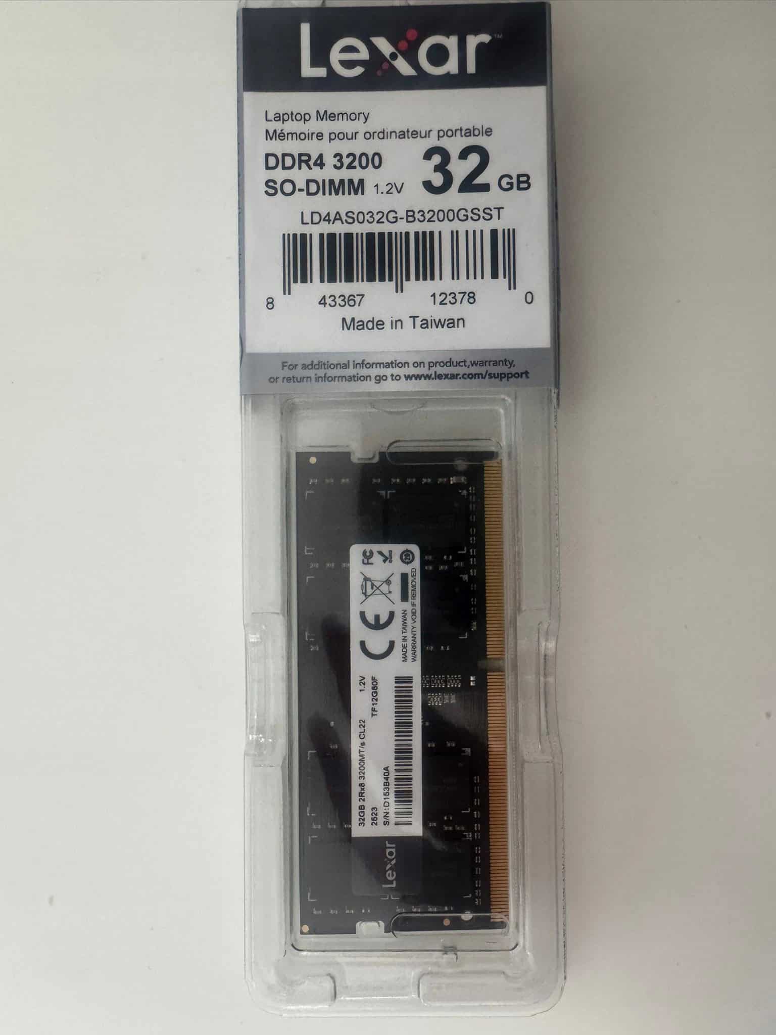 Lexar LD4AS032G-B3200GSST, 32 GB, 1 x 32 GB, DDR4, 3200 MHz, 260-pin SO-DIMM (LD4AS032G-B3200GSST) thumbnail